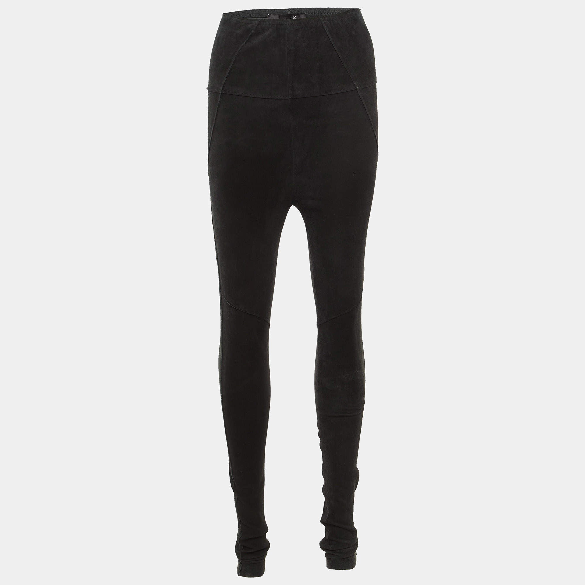 Pre Owned Isabel Marant Black Suede Paneled Leggings S