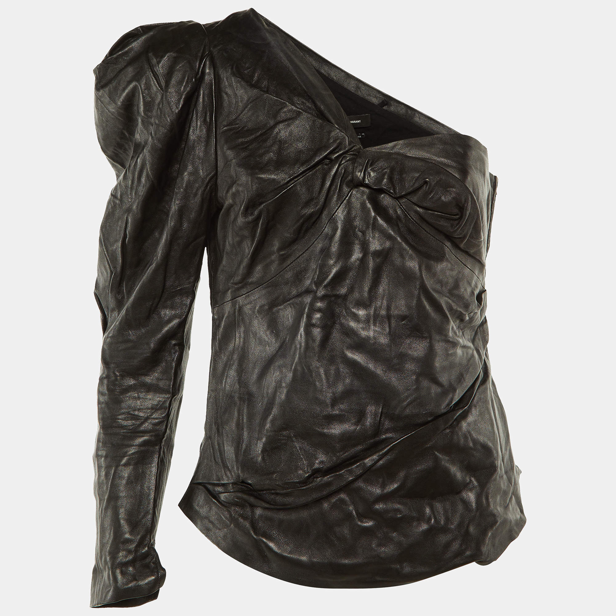 Pre Owned Isabel Marant Black Leather One-Shoulder Top M