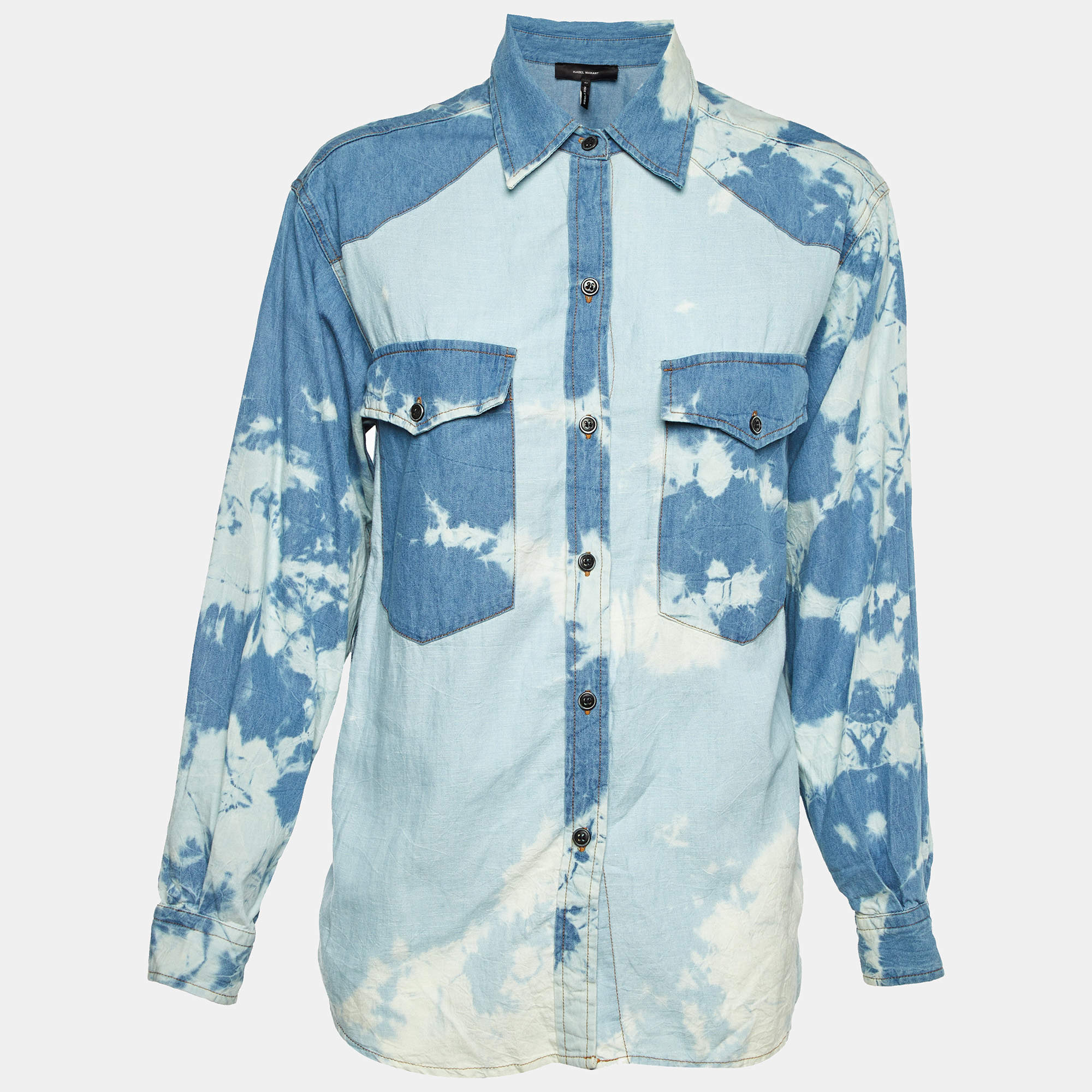 Pre Owned Isabel Marant Blue Tie-Dye Print Denim Button Front Shirt M