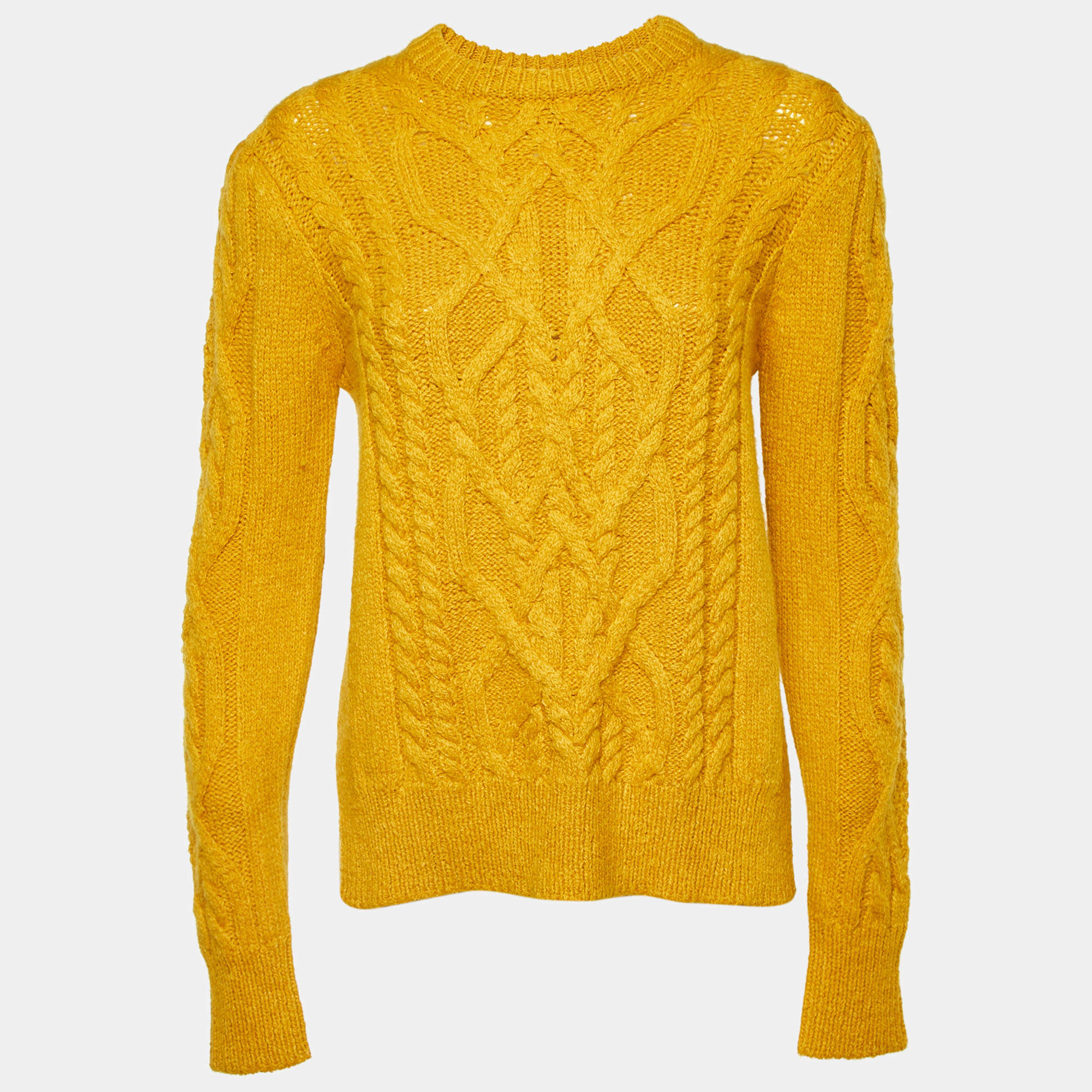 Pre Owned Isabel Marant Yellow Cable Knit Side Open Sweater M