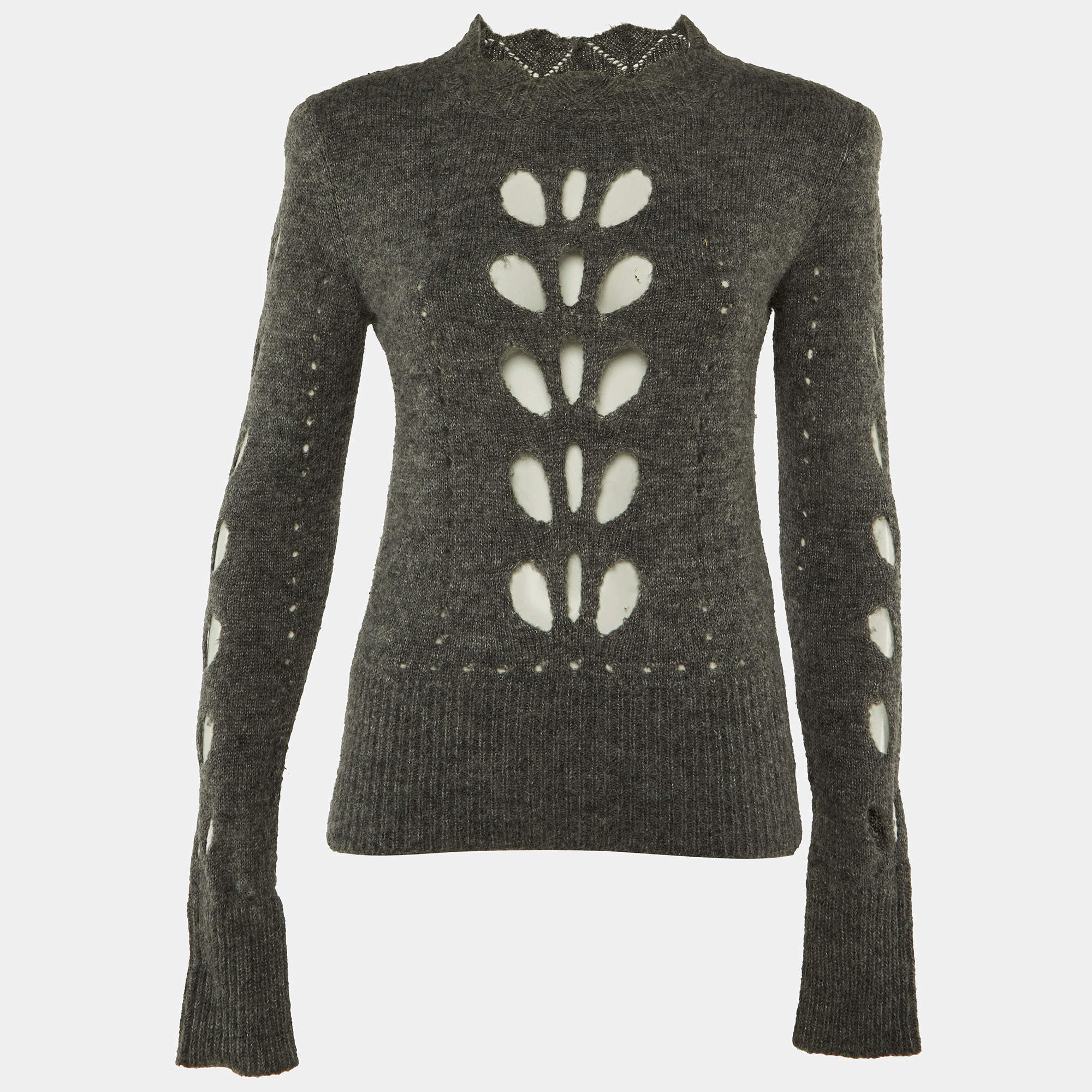 Pre Owned Isabel Marant Grey Wool Knit Cutout Detail Sweater M