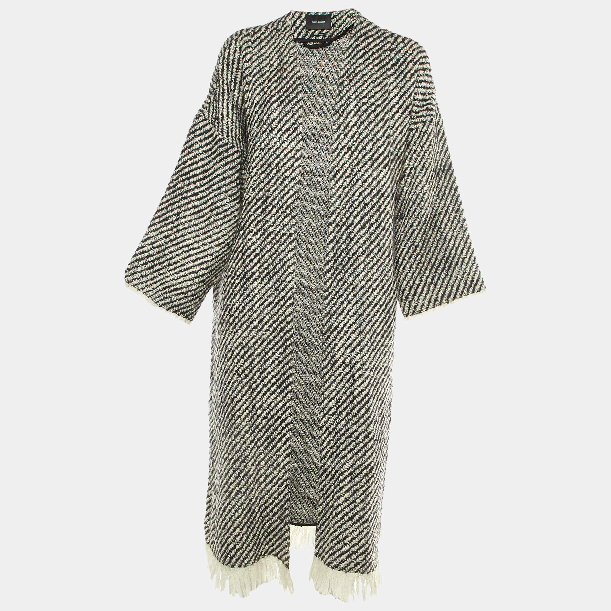 Pre Owned Isabel Marant Black/White Open Front Long Coat S