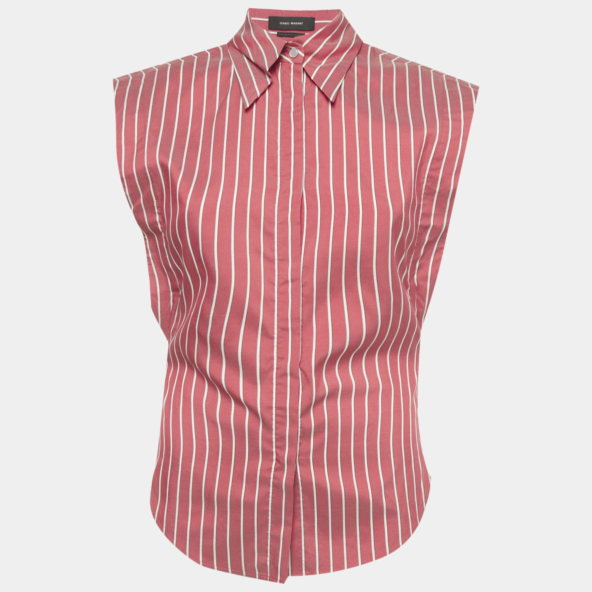 Pre Owned Isabel Marant Pink Striped Silk Enza Shirt S