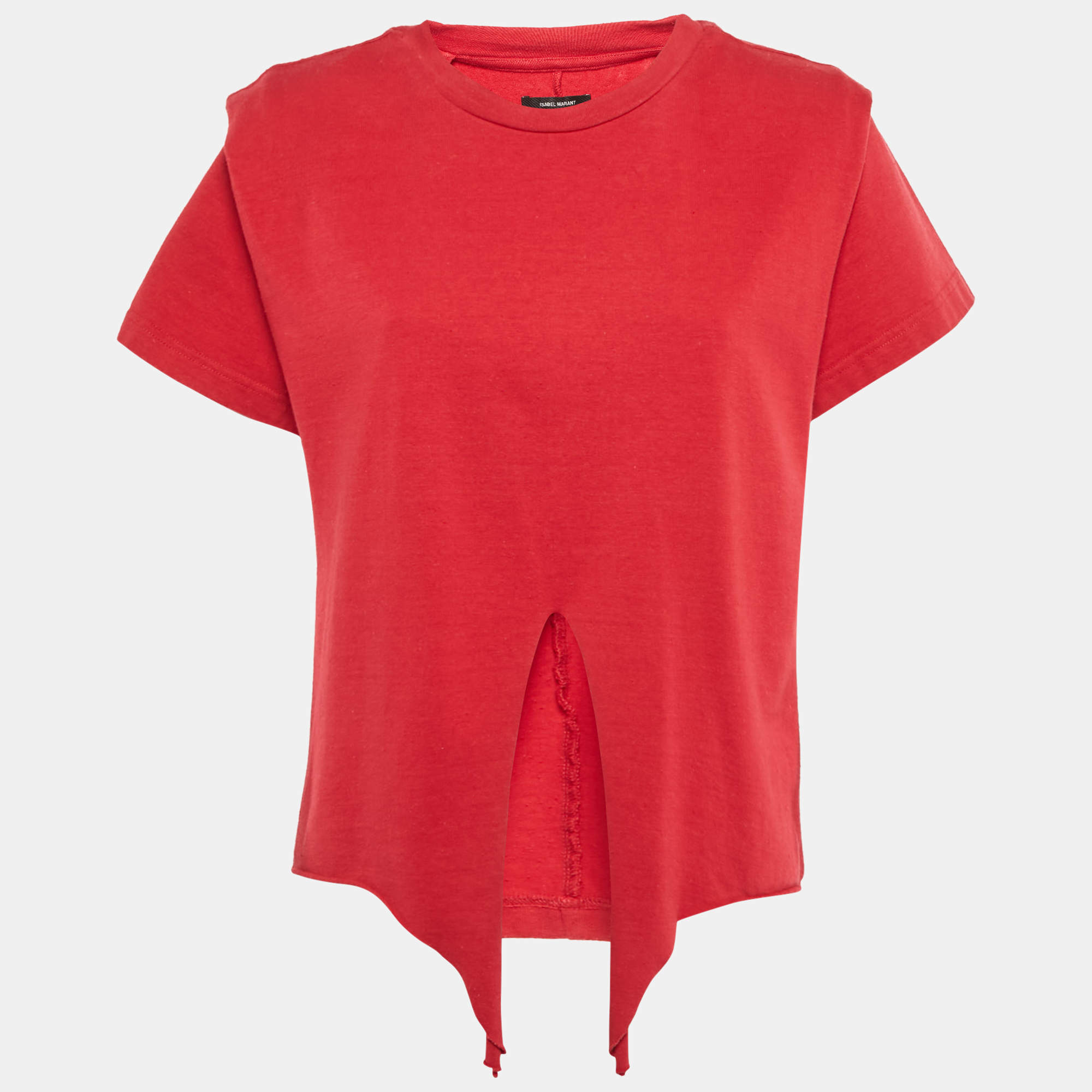Pre Owned Isabel Marant Red Slub Cotton Zelito Knotted t T-Shirt S
