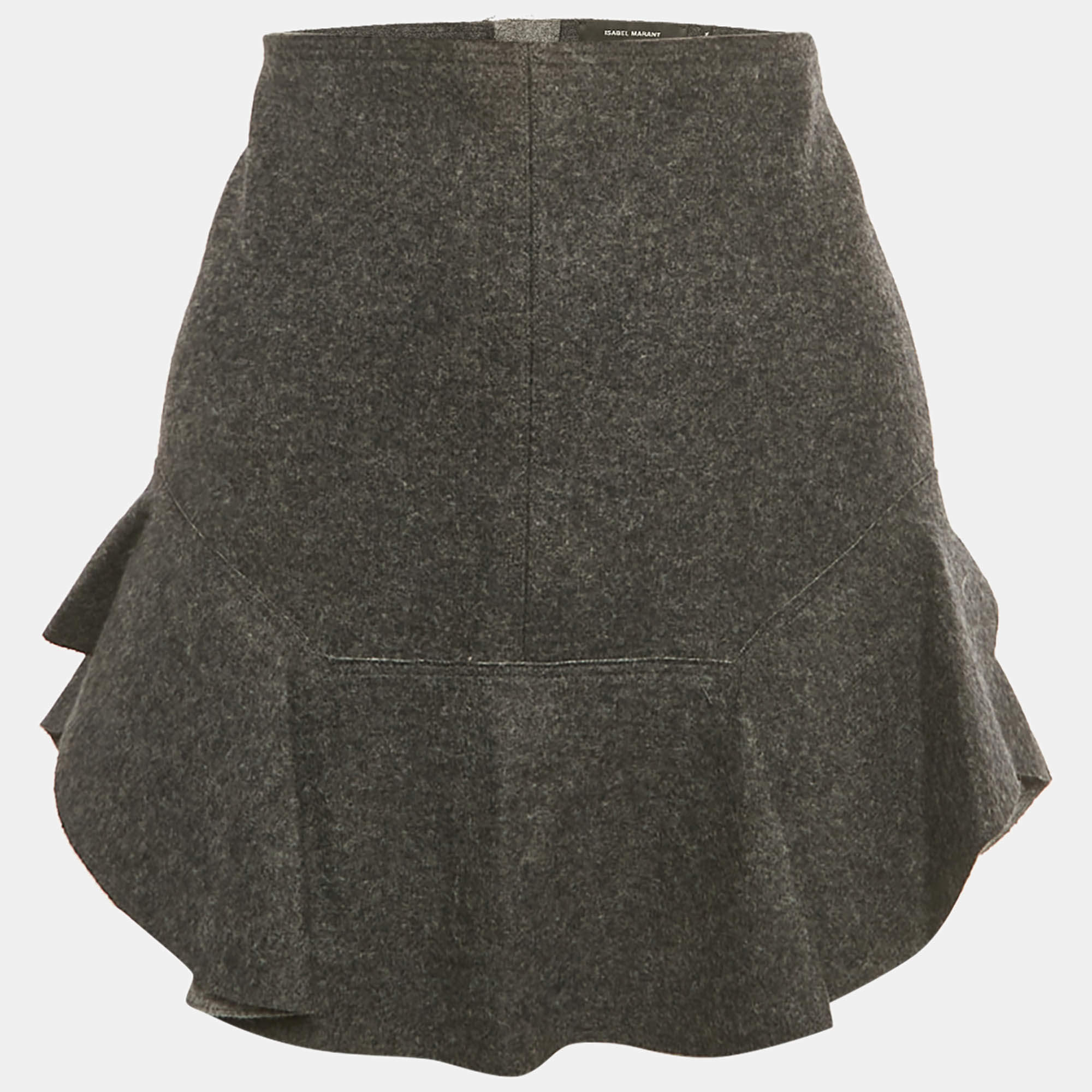 Pre Owned Isabel Marant Grey Wool Felt Ruffled Mini Skirt M