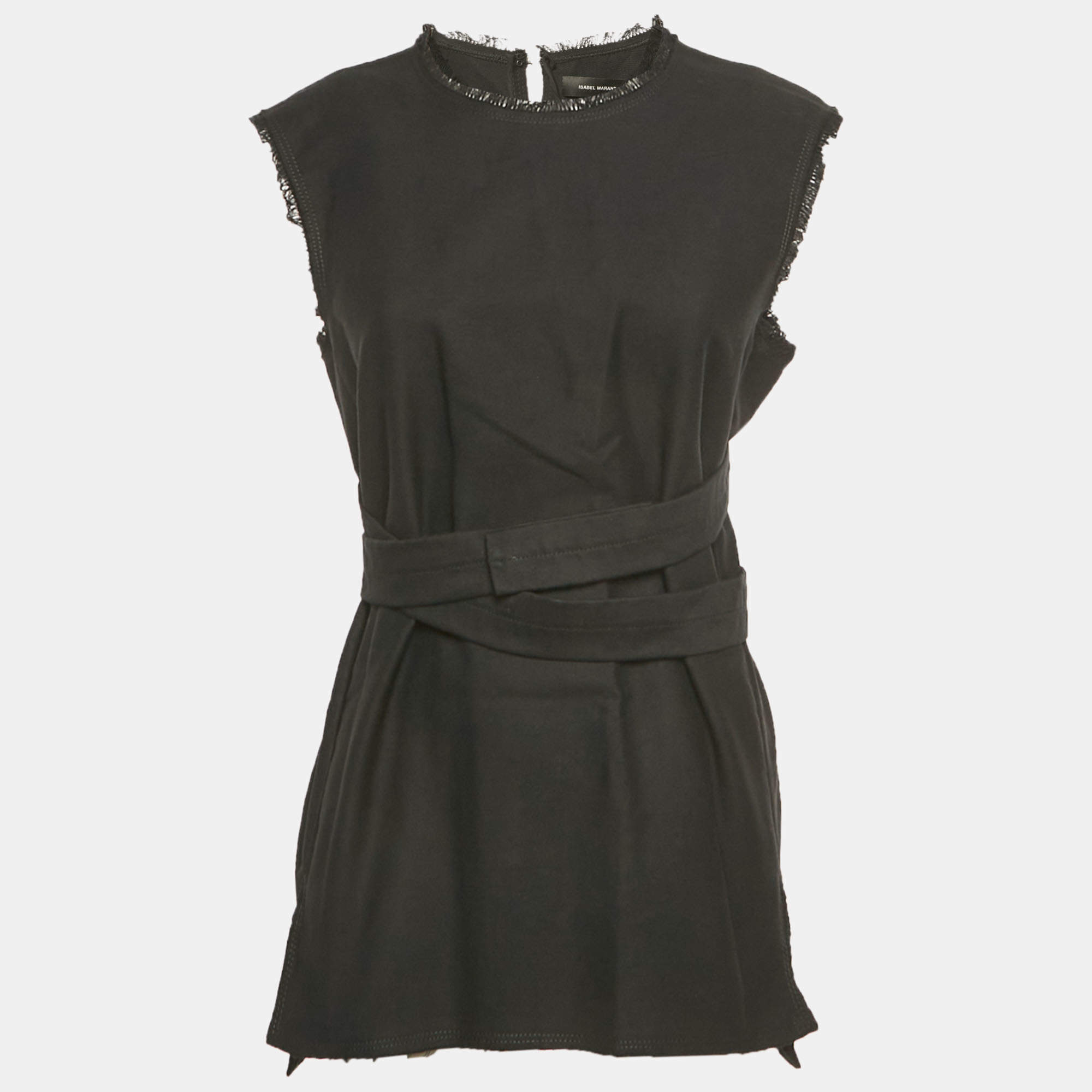 مملوكة مسبقًا Isabel Marant Black Raw Edge Cotton Belted Top M