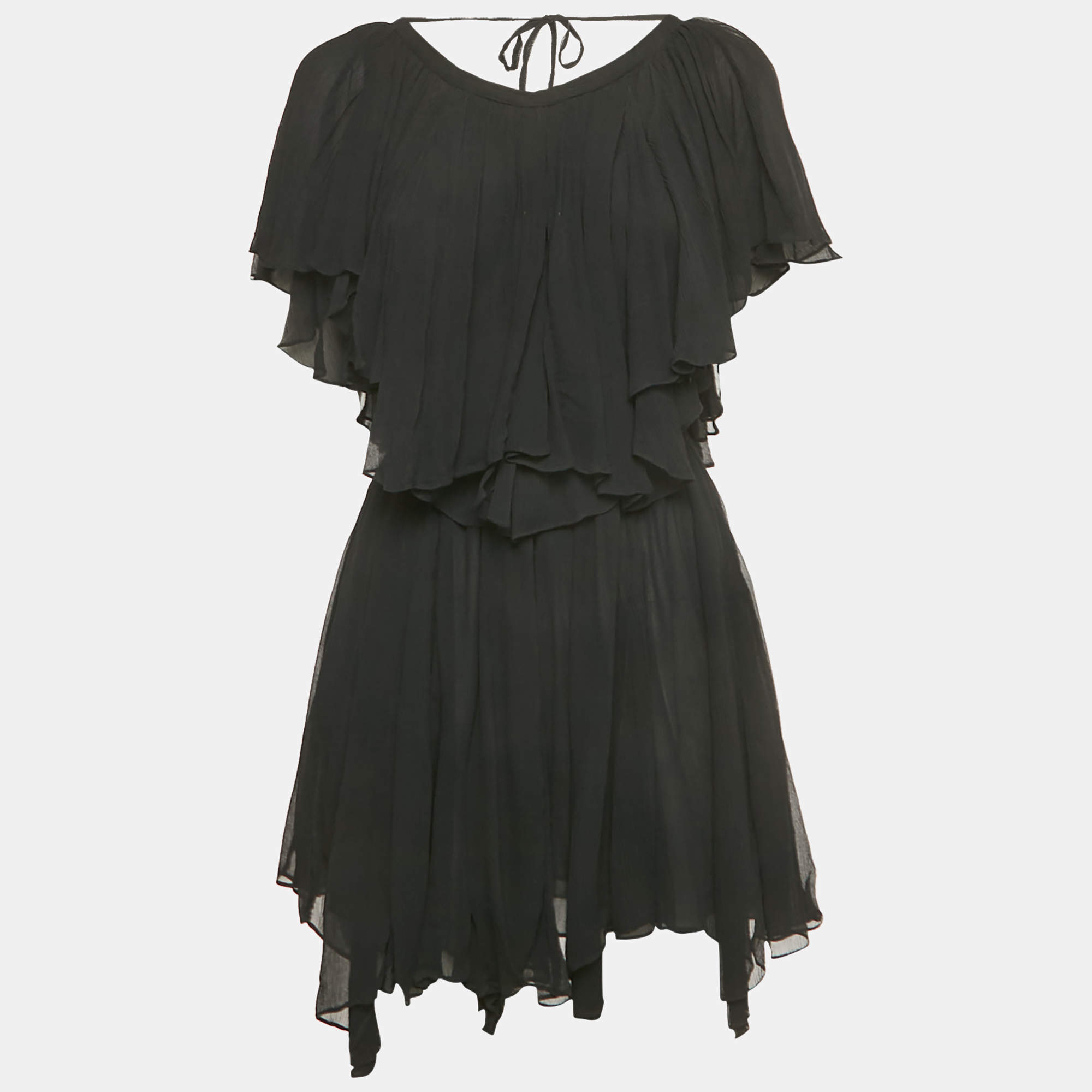 Pre Owned Isabel Marant Black Crinkle Silk Ruffled Amelie Dress S