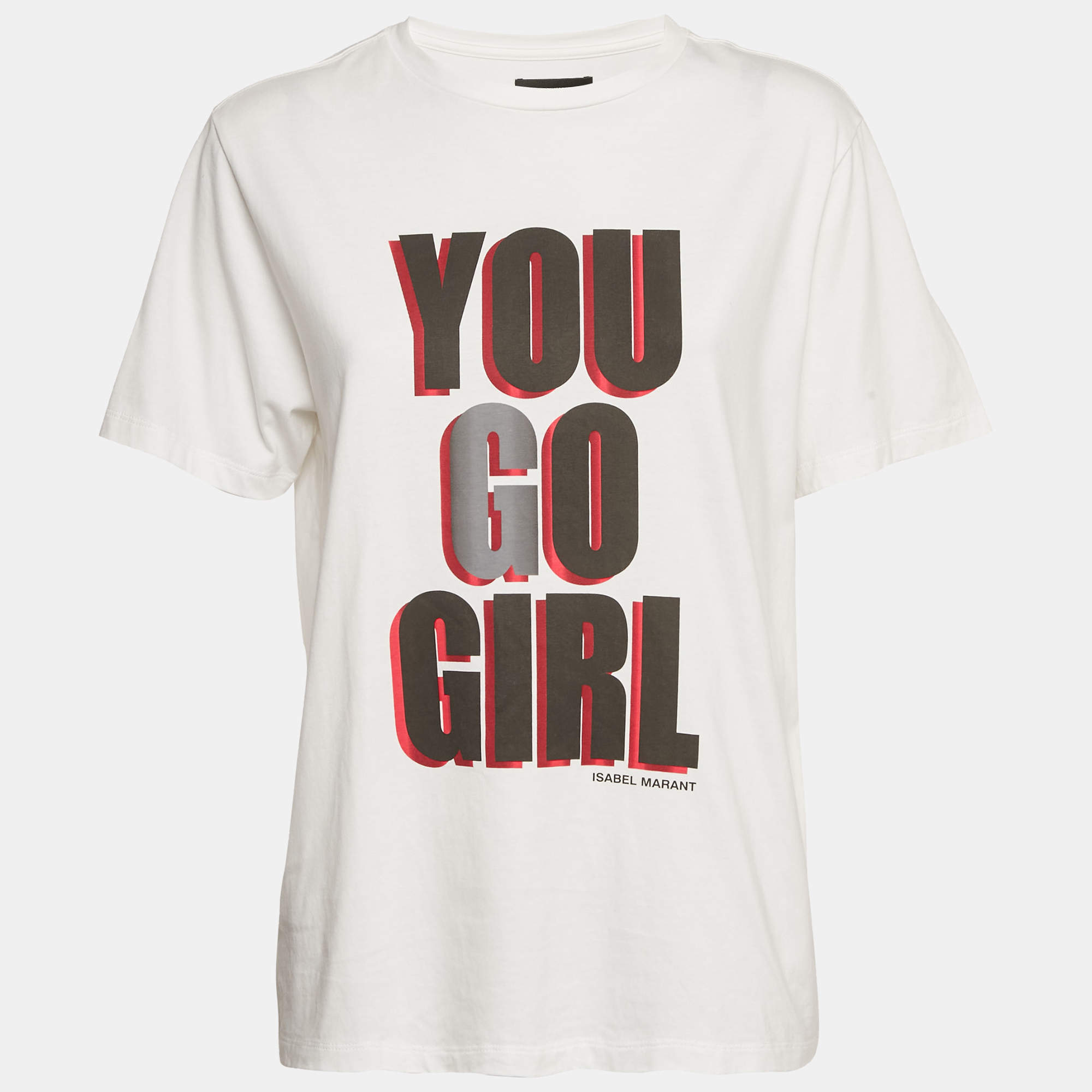 Pre Owned Isabel Marant White Printed Jersey Crewneck T-Shirt M