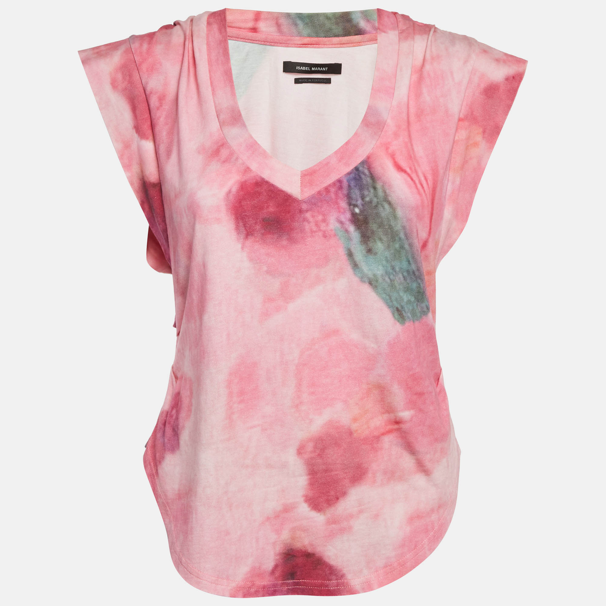 مملوكة مسبقًا Isabel Marant Pink Floral Print Jersey V-Neck T-Shirt M