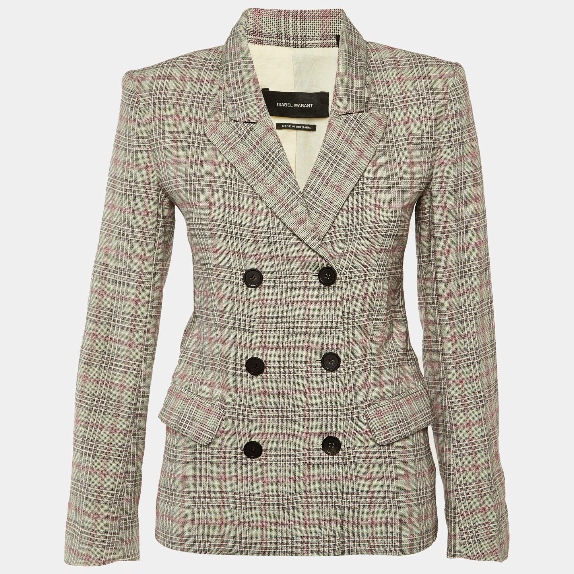 Pre Owned Isabel Marant Cream Checked Cotton Double Breasted Blazer S