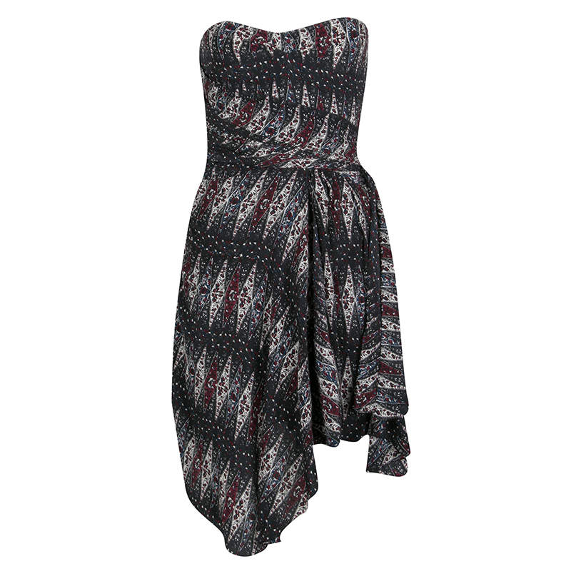 Pre Owned Isabel Marant Etoile Anouk Strapless Printed Silk Dress XS