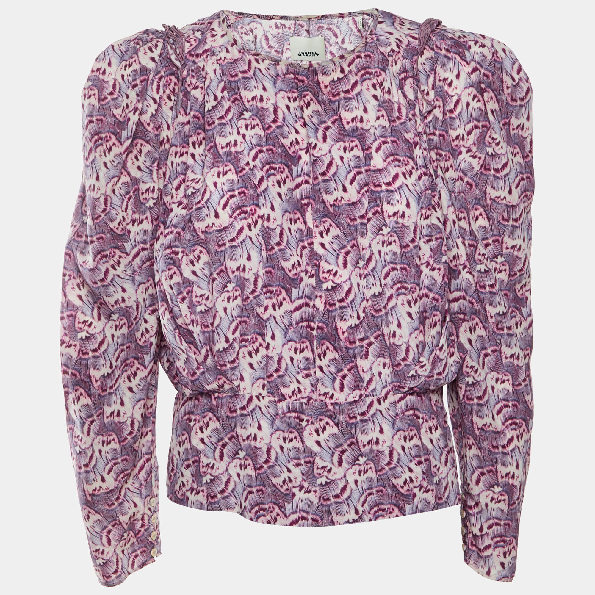 Pre Owned Isabel Marant Pink Printed Crepe Zarga Pleated Top M