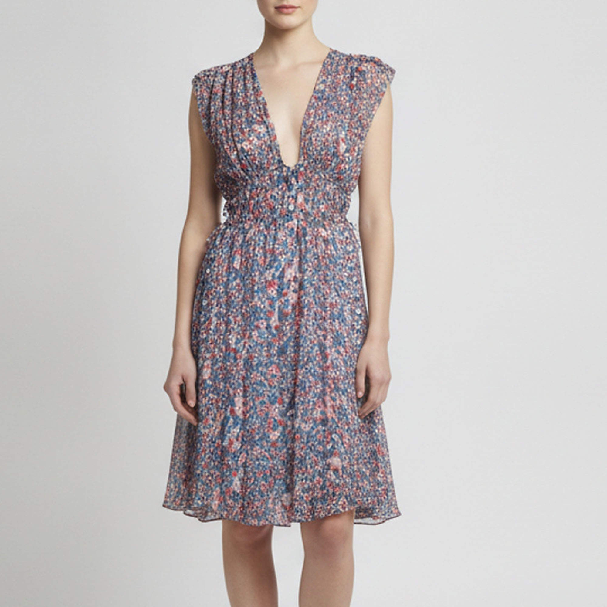 Pre Owned Isabel Marant Multicolor Floral Printed V-Neck Short Dress M