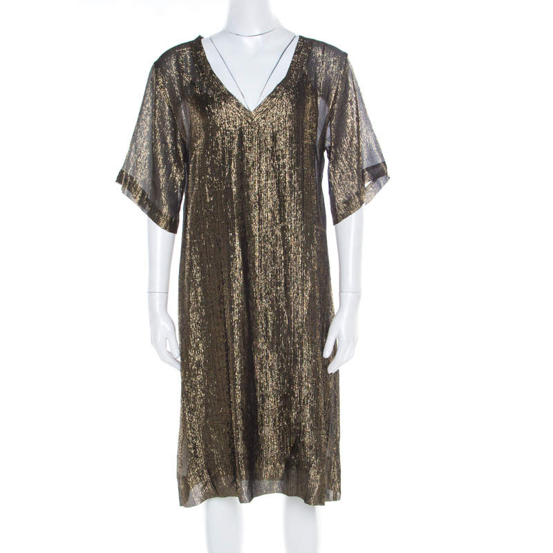 Isabel Marant Black and Gold Lurex Striped Sheer Tunic M