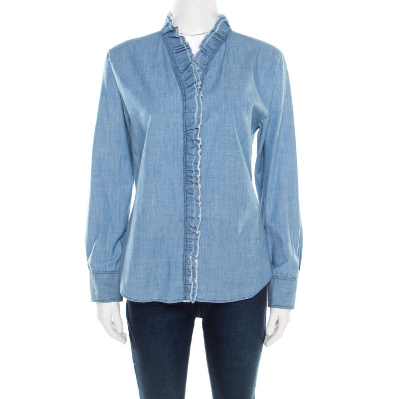 Isabel Marant Etoile Blue Chambray Ruffled Awendy Shirt L