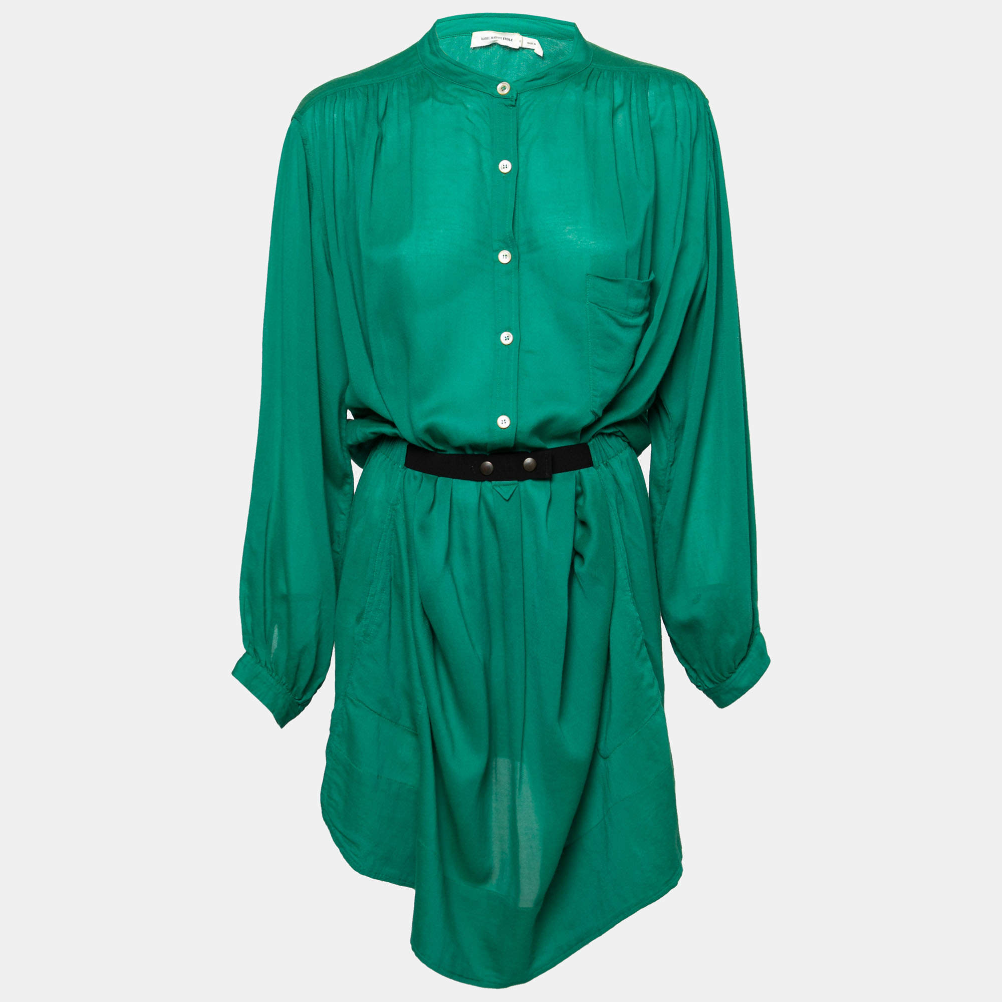 Pre Owned Isabel Marant Etoile Emerald Green Cotton Blend Belted Iban Shirt Dress S