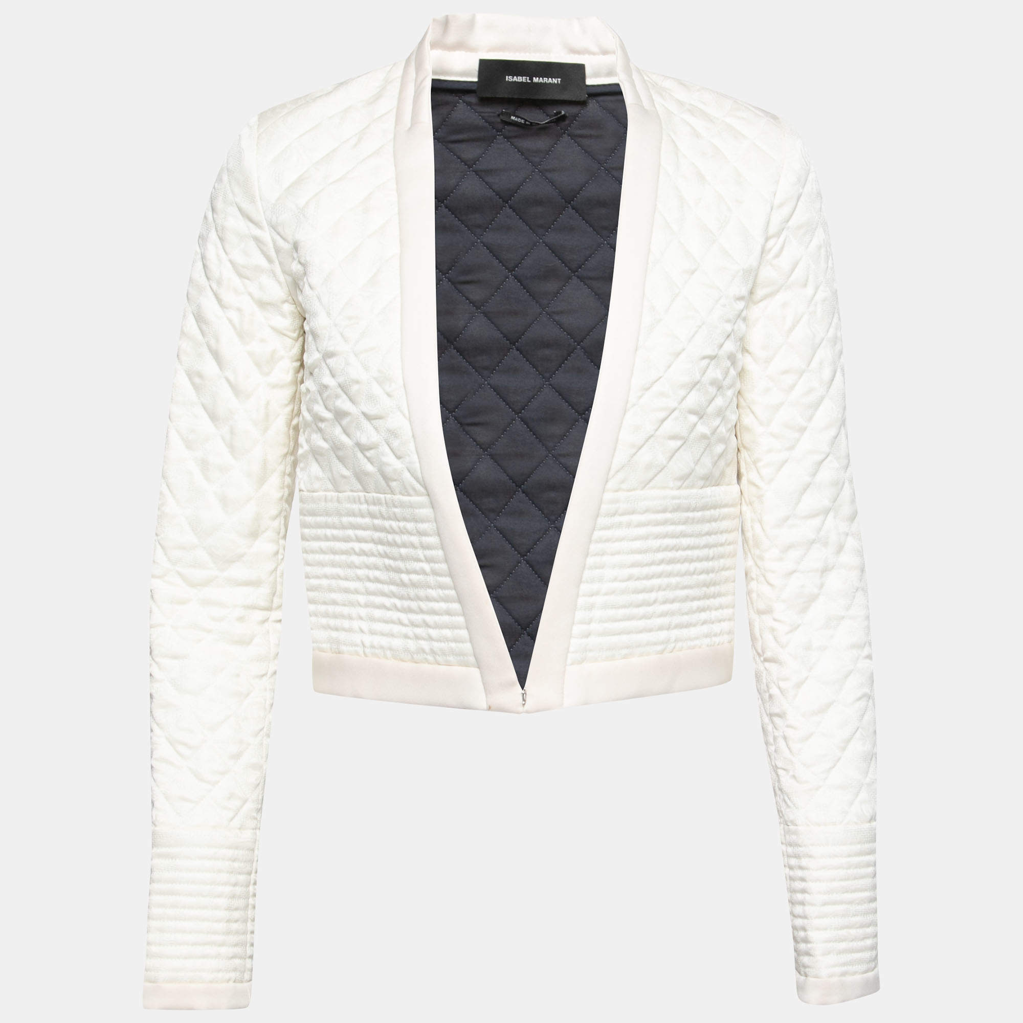 Isabel Marant Cream Jacquard Silk Quilted Structured Jacket S