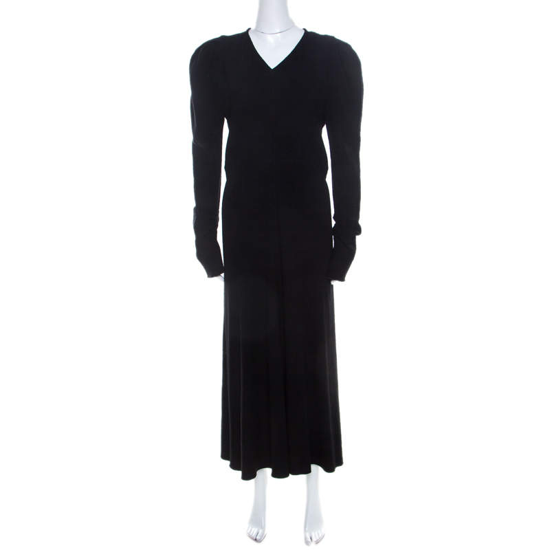 Pre Owned Isabel Marant Black Crepe Power Shoulder Abi Midi Dress L