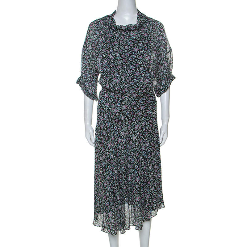 Pre Owned Isabel Marant Multicolor Printed Chiffon High Neck Dress M