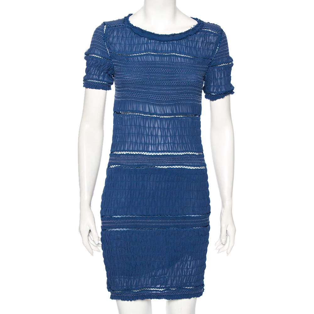 Pre Owned Isabel Marant Blue Silk Ruched Smock Detail Short Dress M  