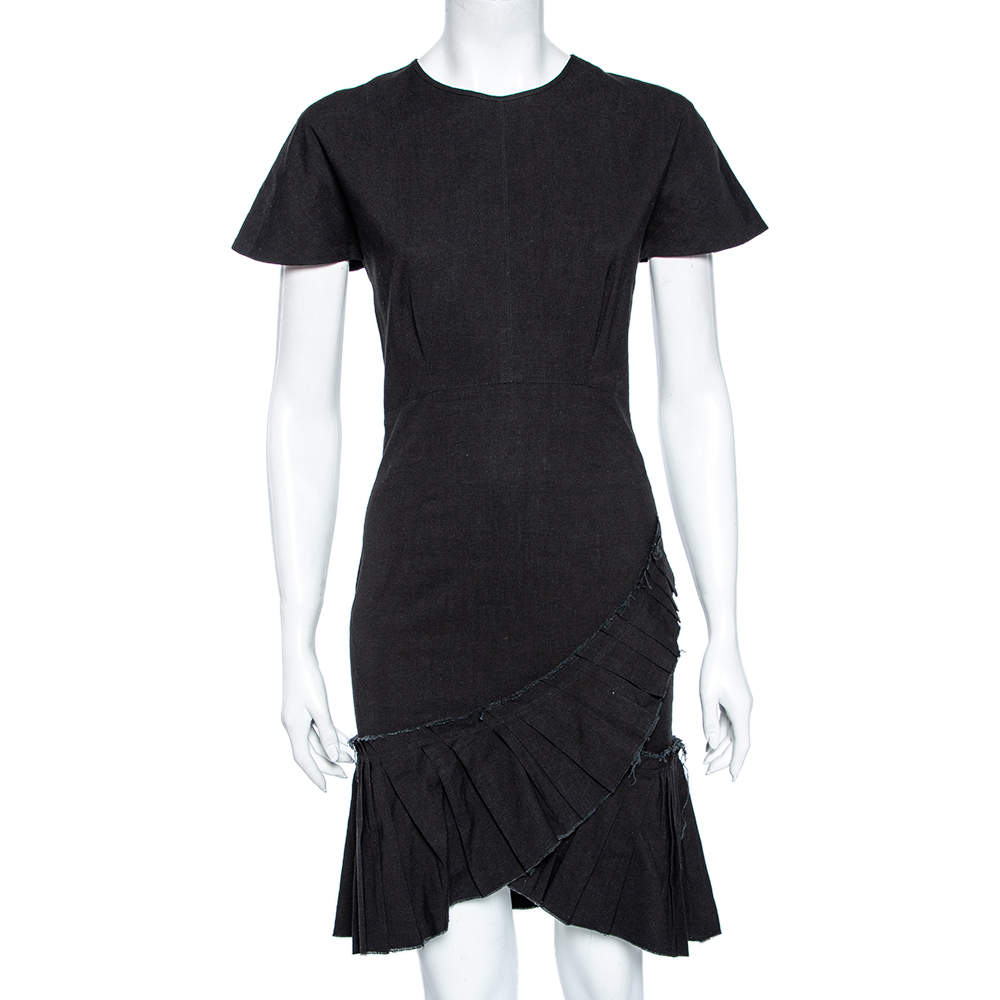 Pre Owned Isabel Marant Black Linen Pleated Overlay Detailed Dress S