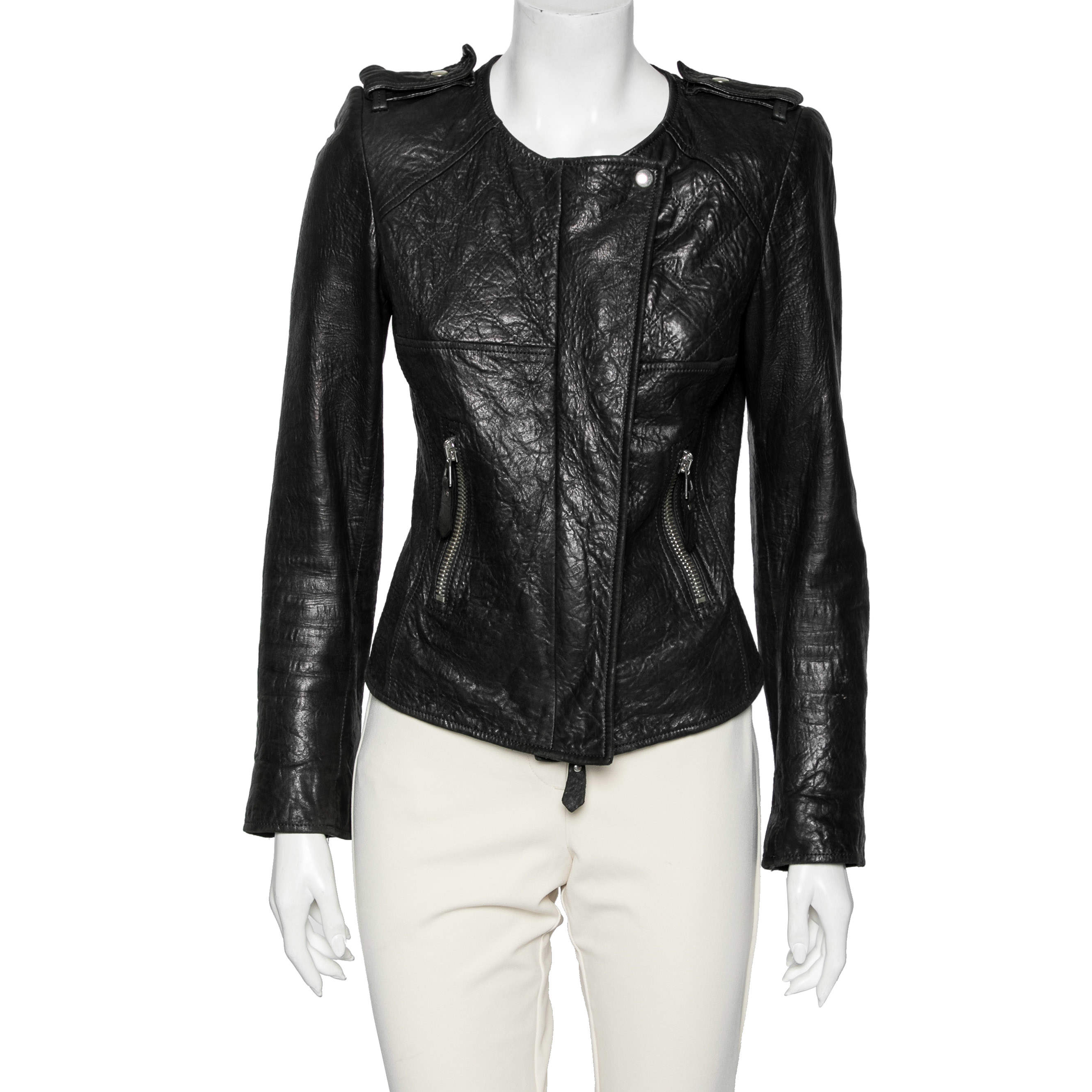 Isabel Marant Black Textured Leather Zip Front Jacket XS