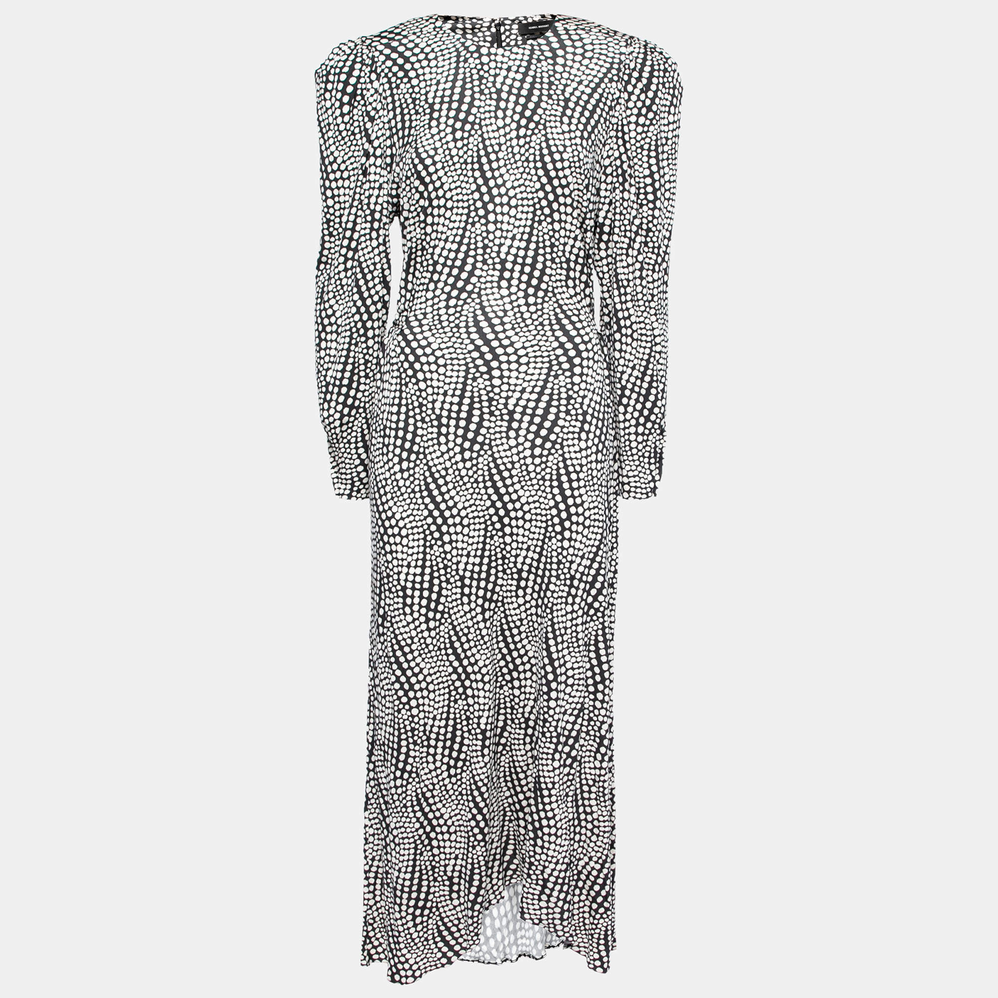 Pre Owned Isabel Marant Monochrome Polka Dotted Jersey Belted Dress M