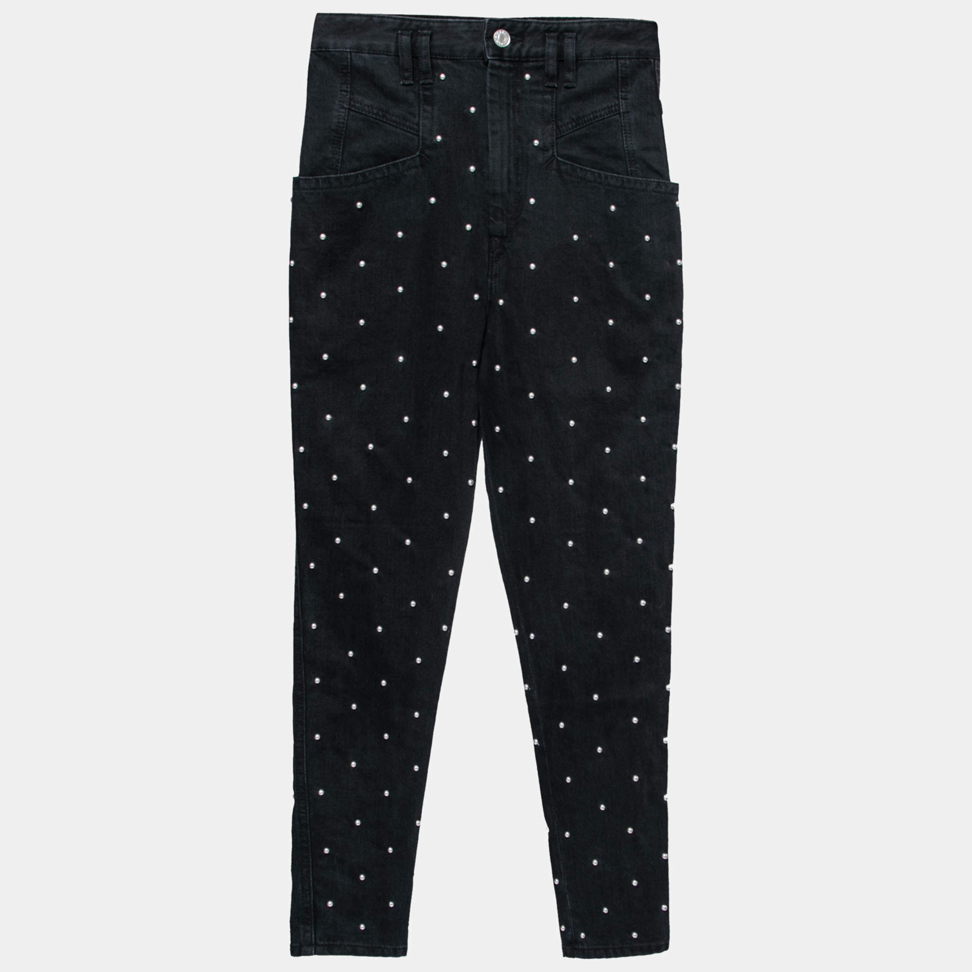 Isabel Marant Black Denim Stud Embellished High Waisted Jeans S