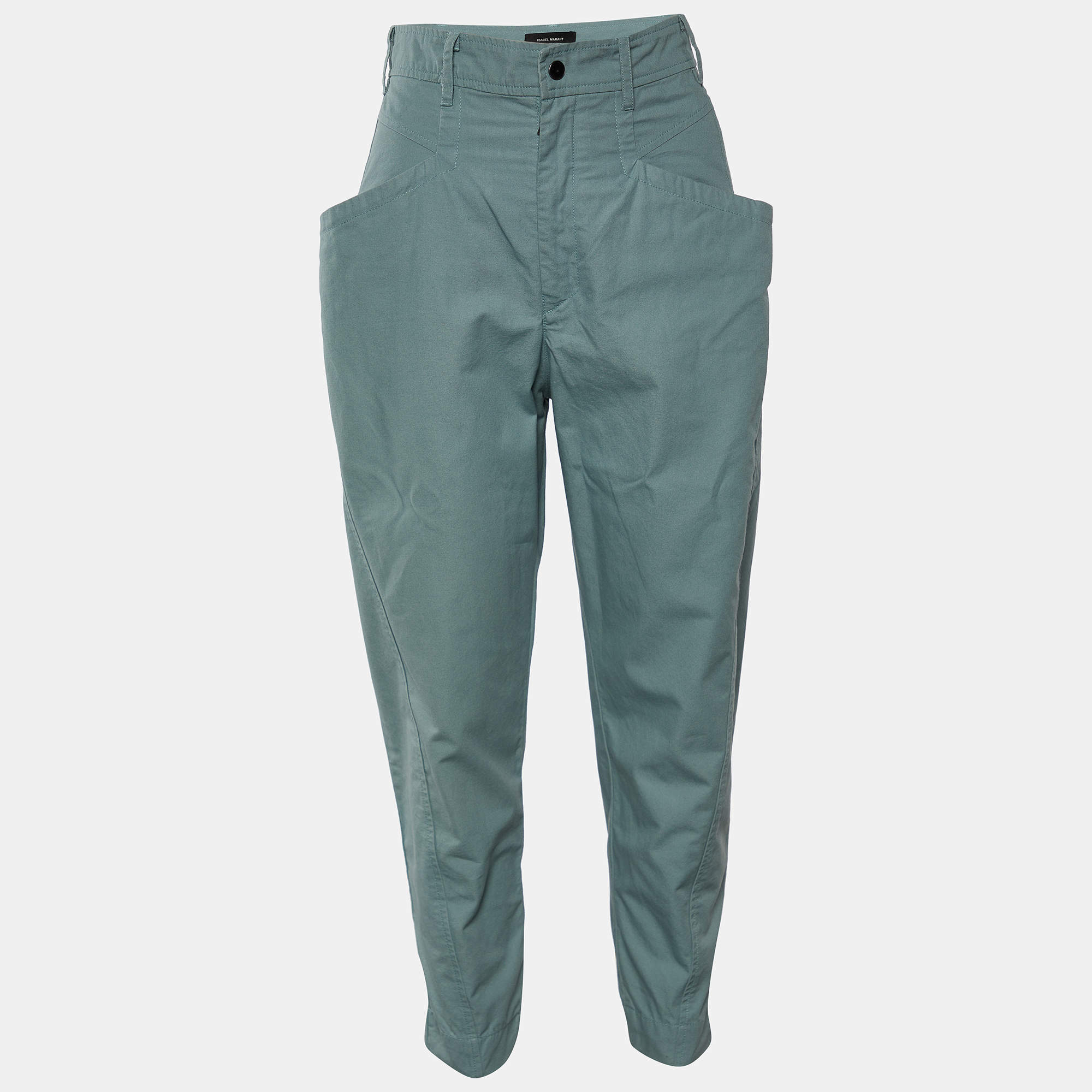 Pre Owned Isabel Marant Green Cotton Tapered Leg Trousers S