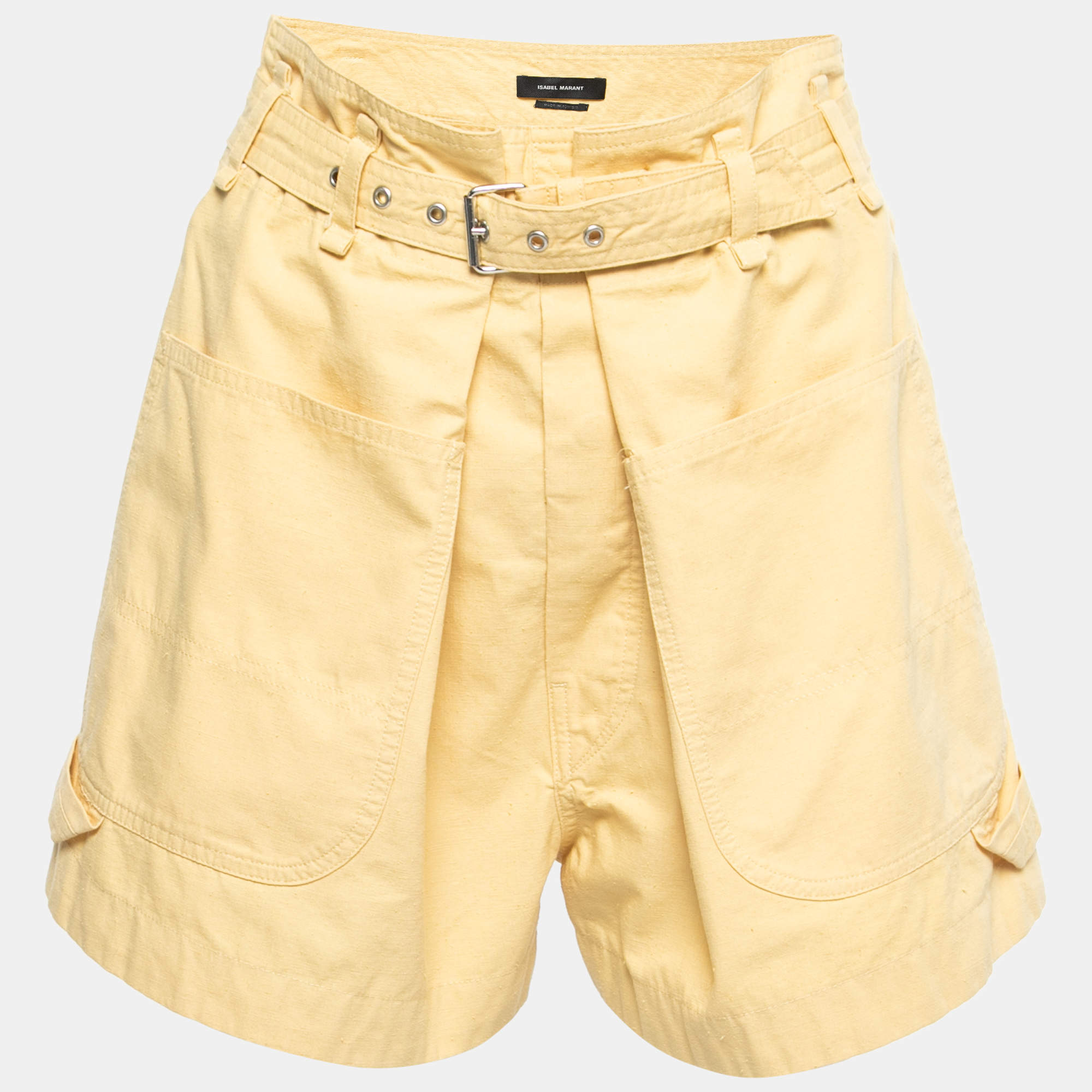 Isabel Marant Yellow Cotton Belted High-Waisted Shorts M