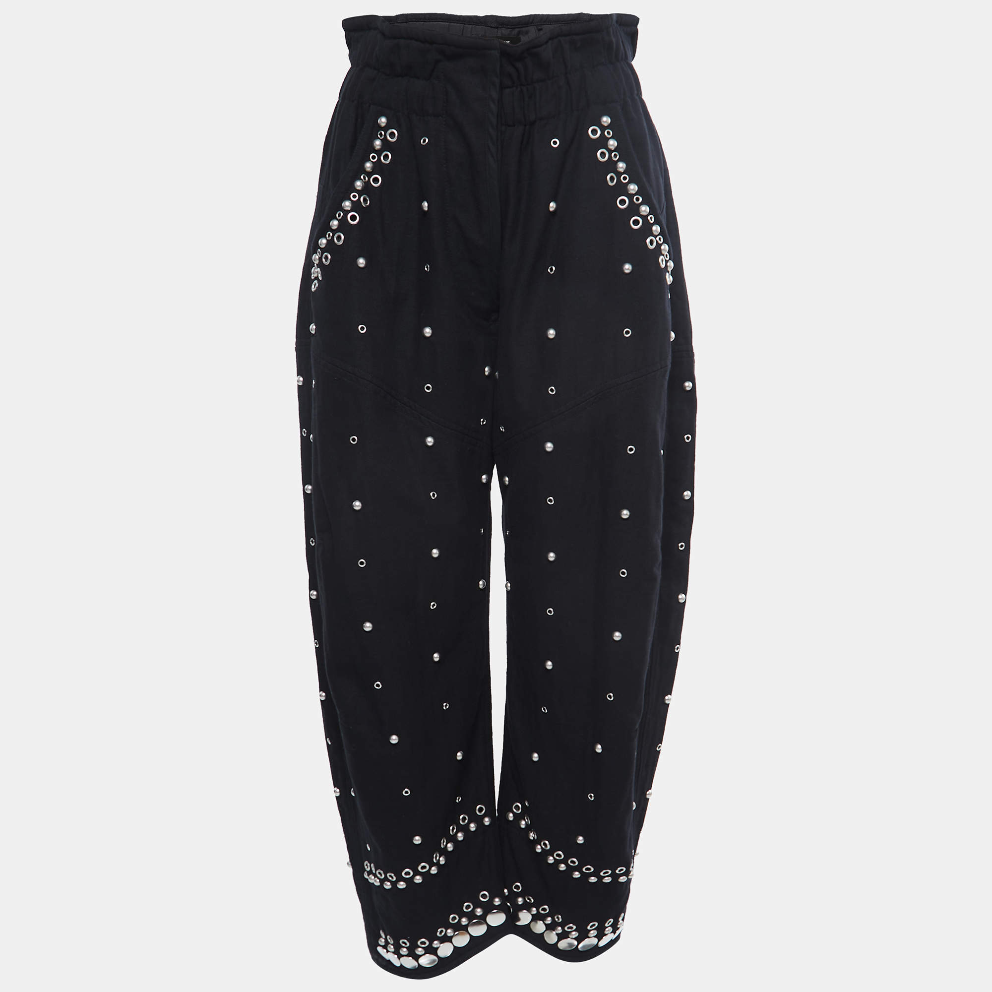 Pre Owned Isabel Marant Black Canvas Studded High-Waist Pants M