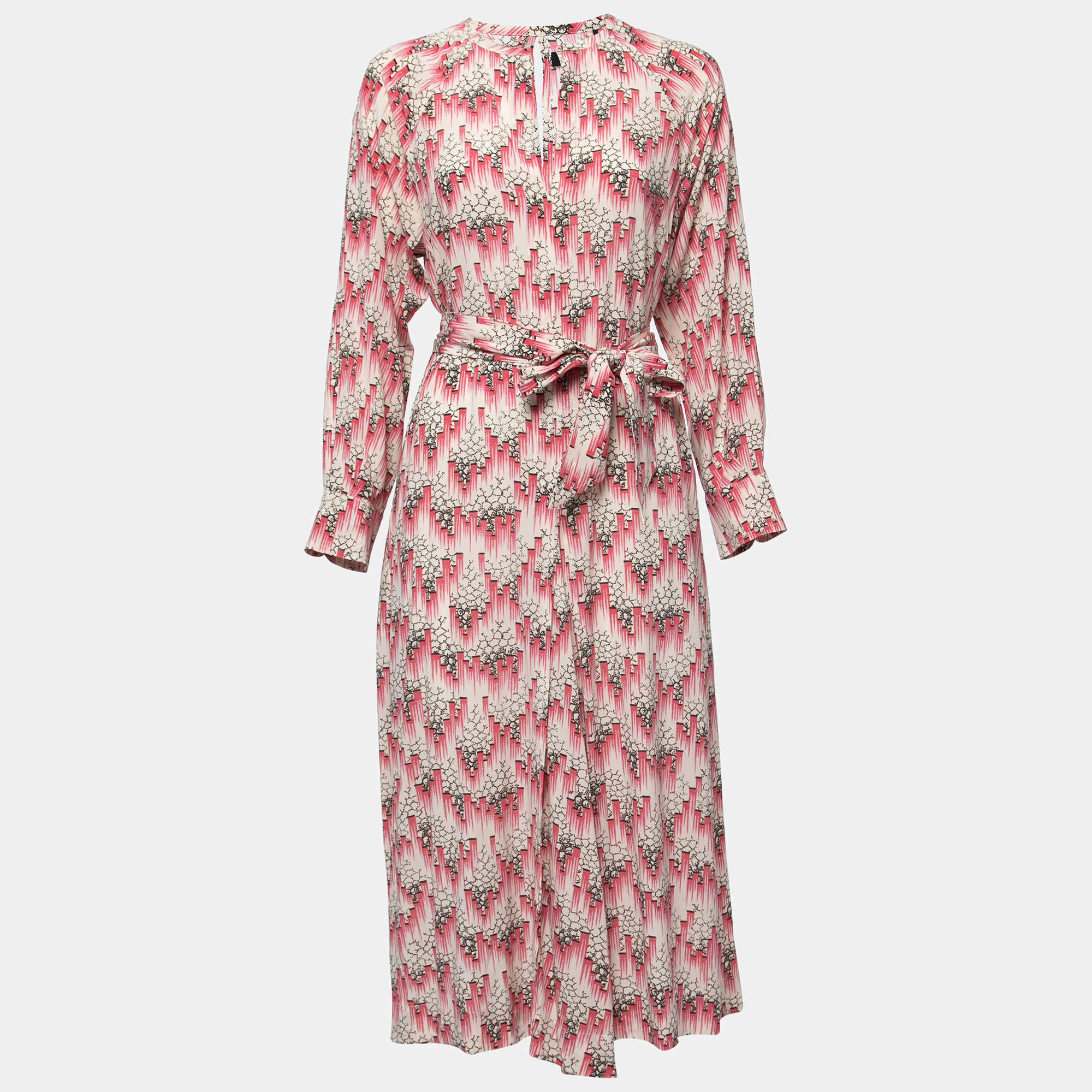 Isabel Marant Pink/Cream Printed Silk Blend Crepe De Chine Midi Dress S