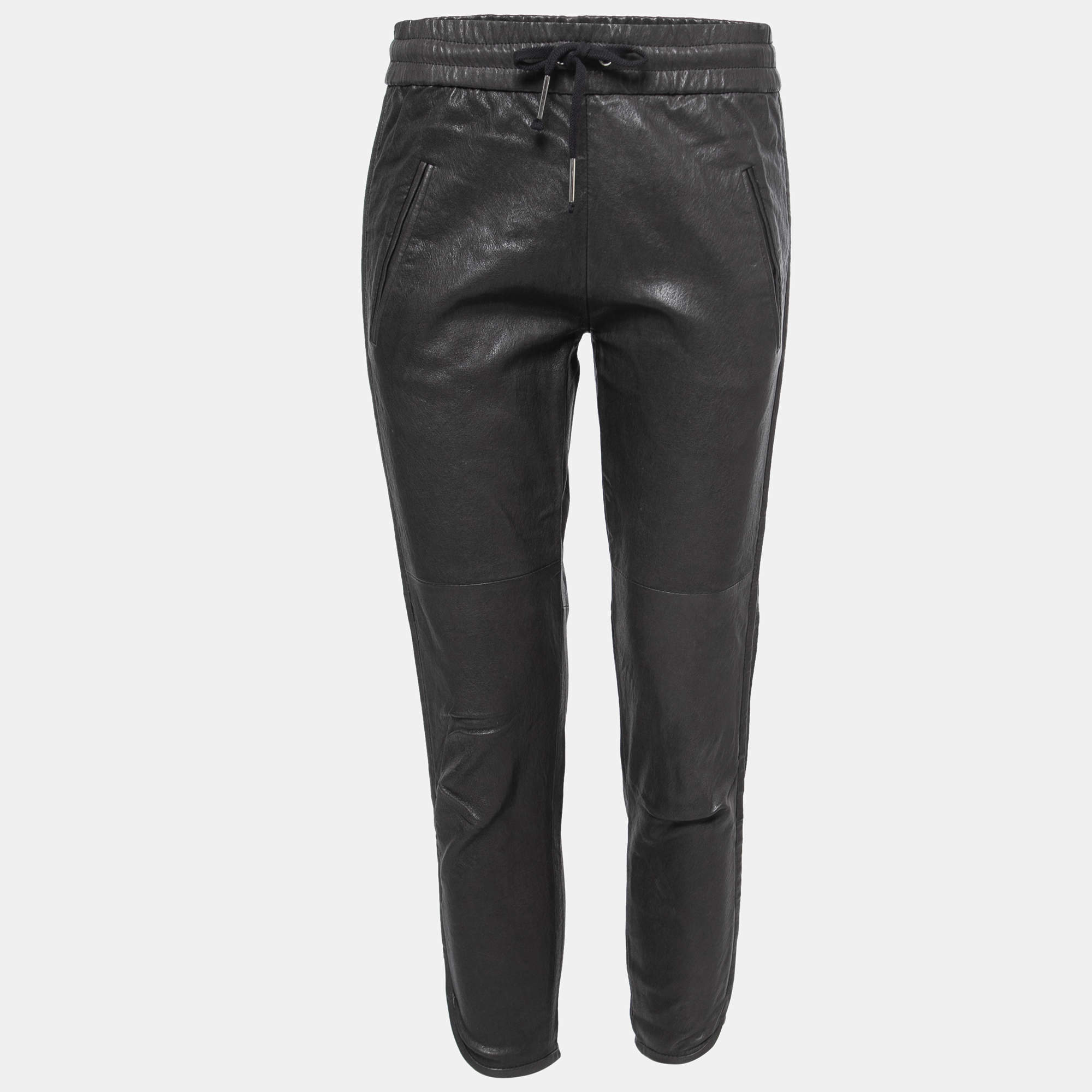 Isabel Marant Black Leather Drawstring Trousers S