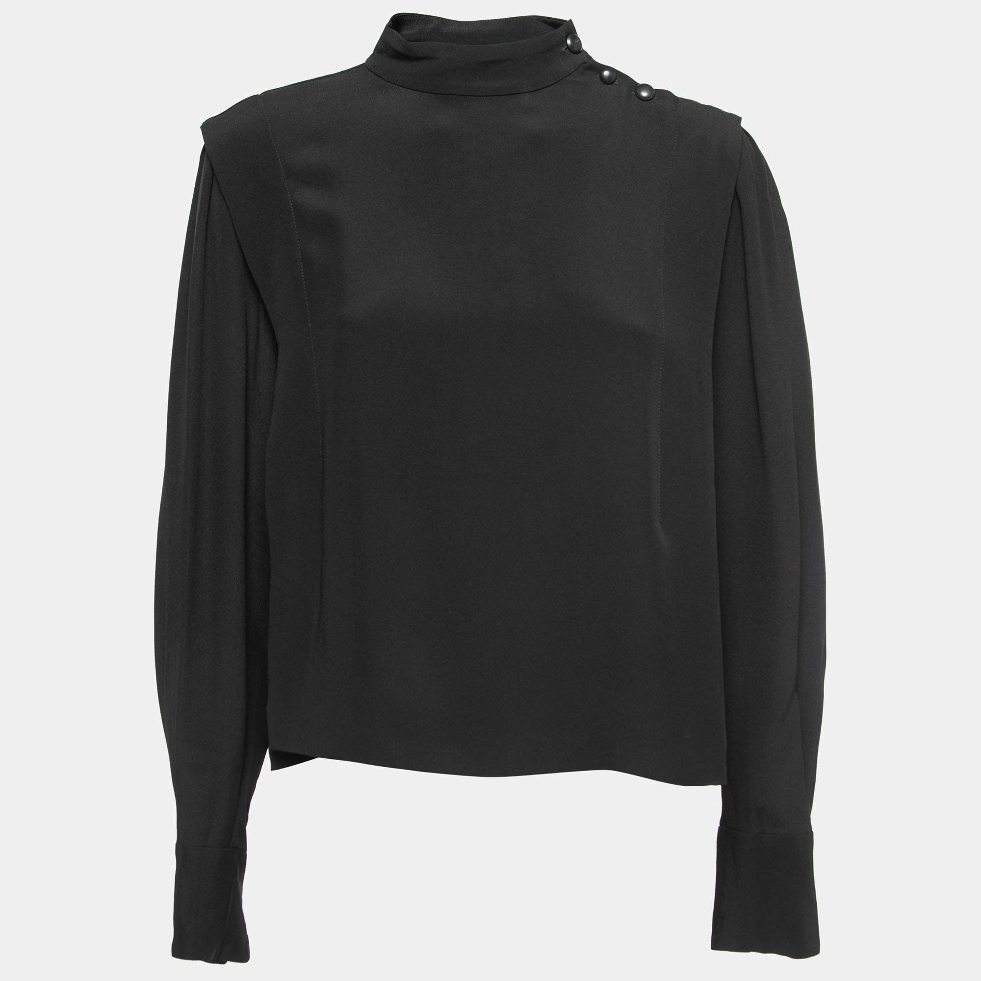 Isabel Marant Black Crepe High Neck Long Sleeve Blouse M