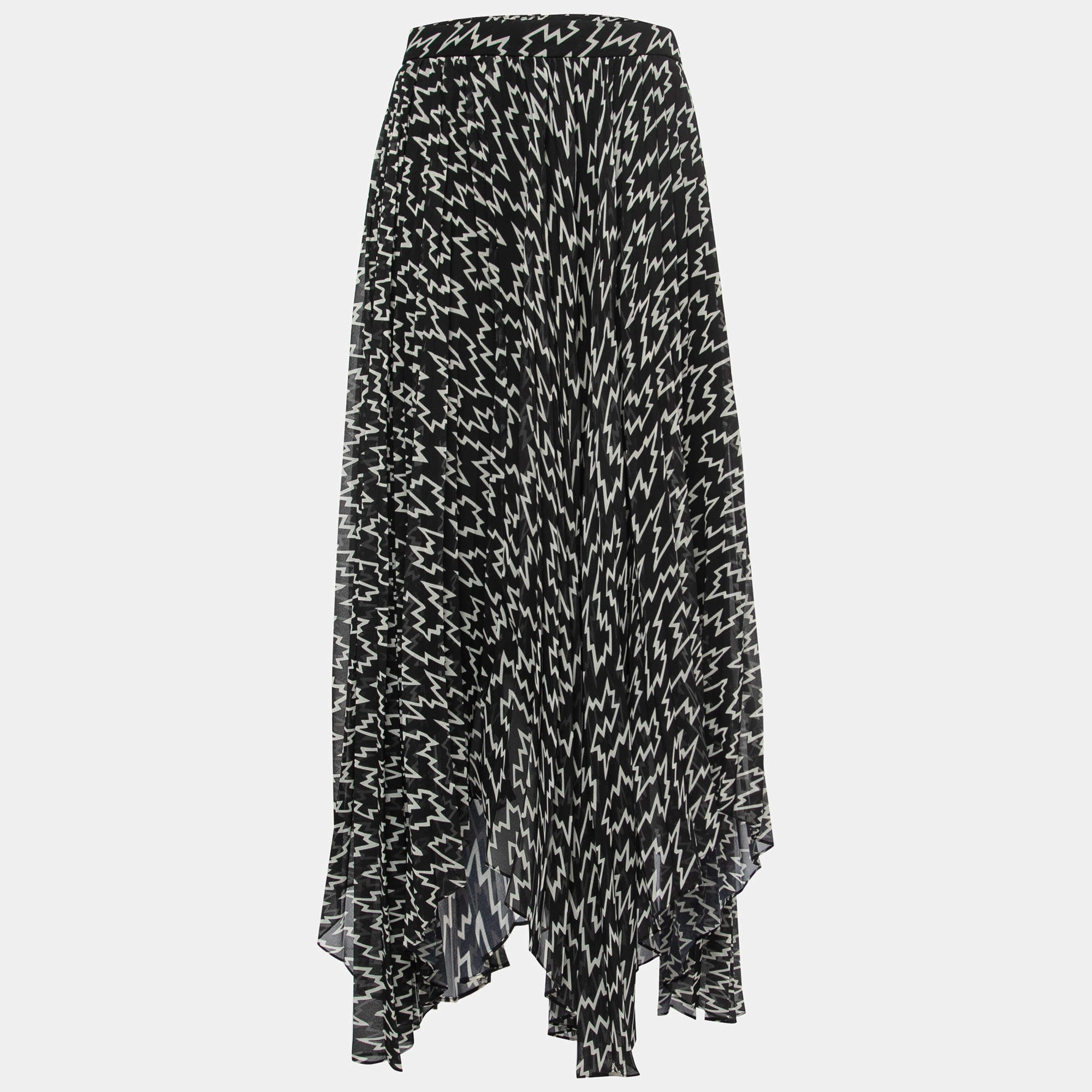 Isabel Marant Black Printed Crepe Pleated Asymmetrical Skirt M