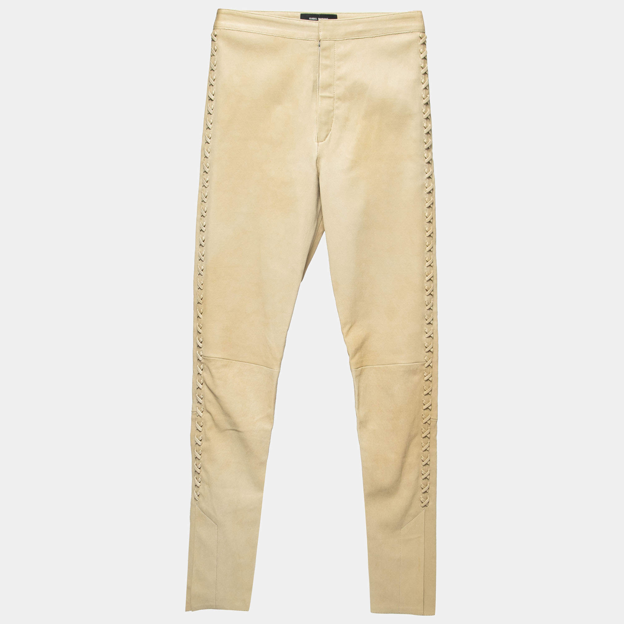 Isabel Marant Beige Leather Lace-Up Skinny Trousers S