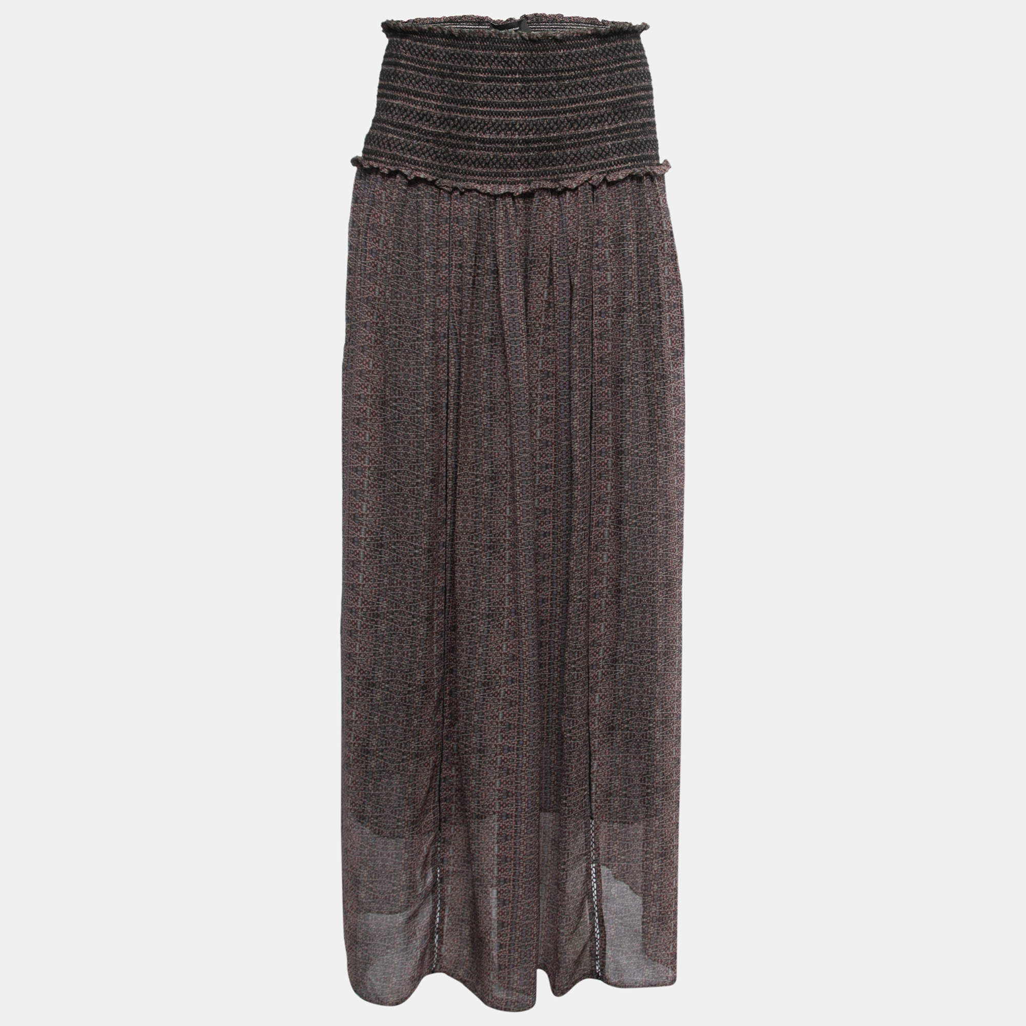 Pre Owned Isabel Marant Multicolor Printed Silk Shirred Waist Maxi Skirt M