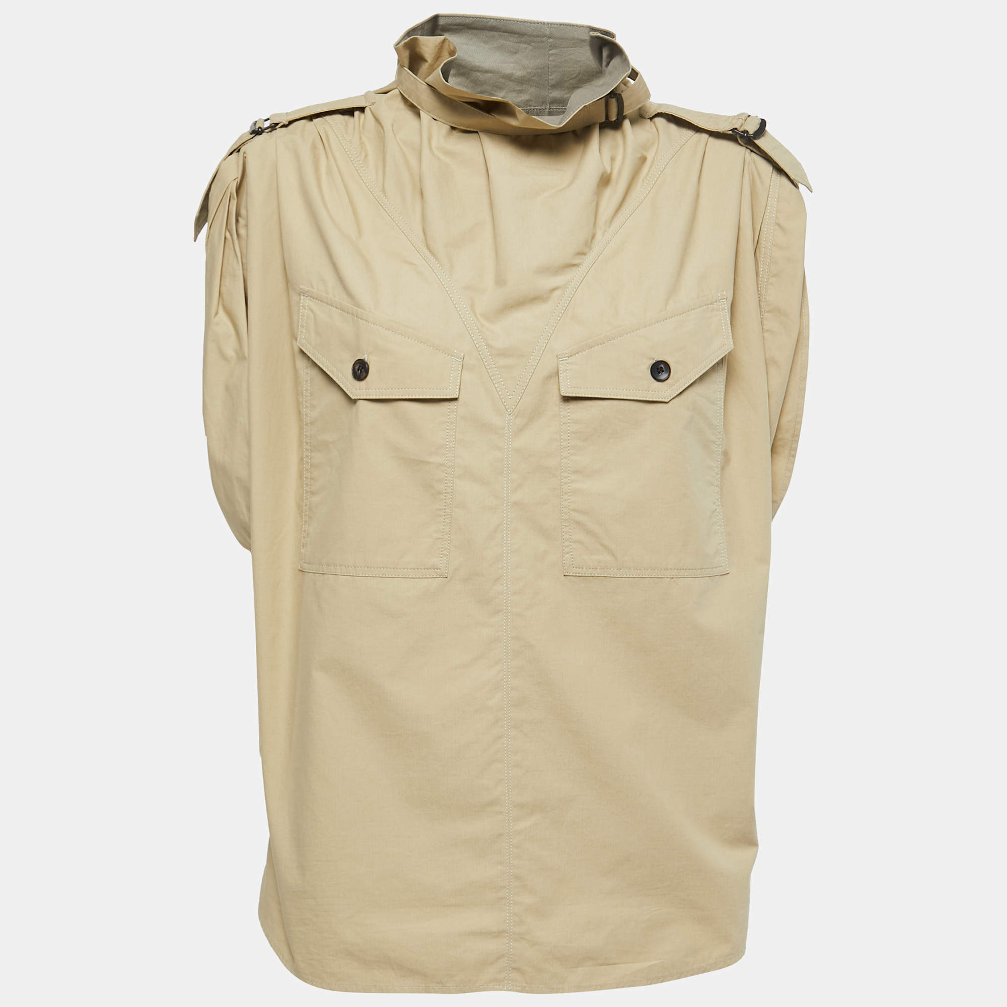 Pre Owned Isabel Marant Beige Cotton Belted High Neck Folded Sleeveless Top M