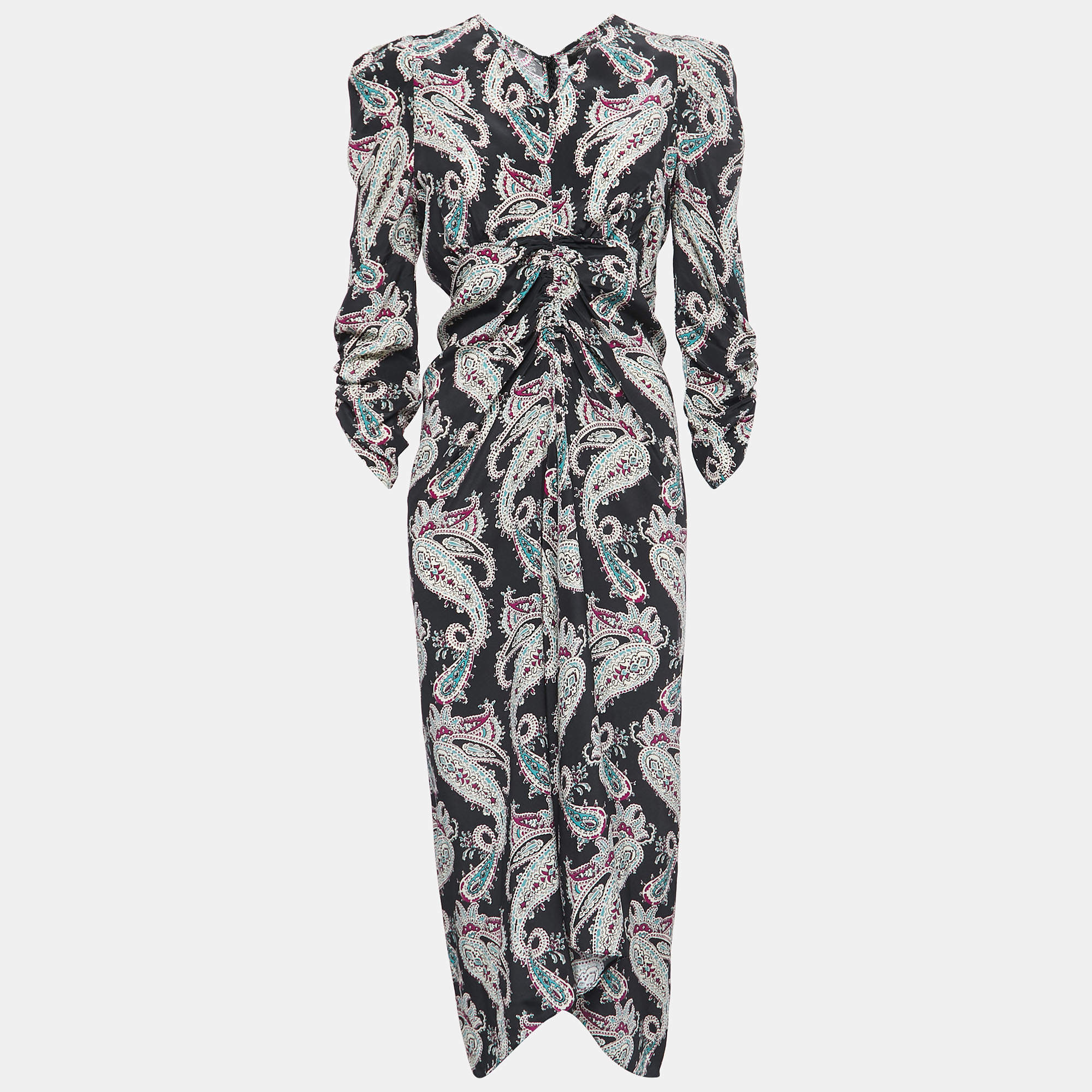 Isabel Marant Mutlicolor Paisley Print Crepe Ruch Detail Asymmetrical Dress M