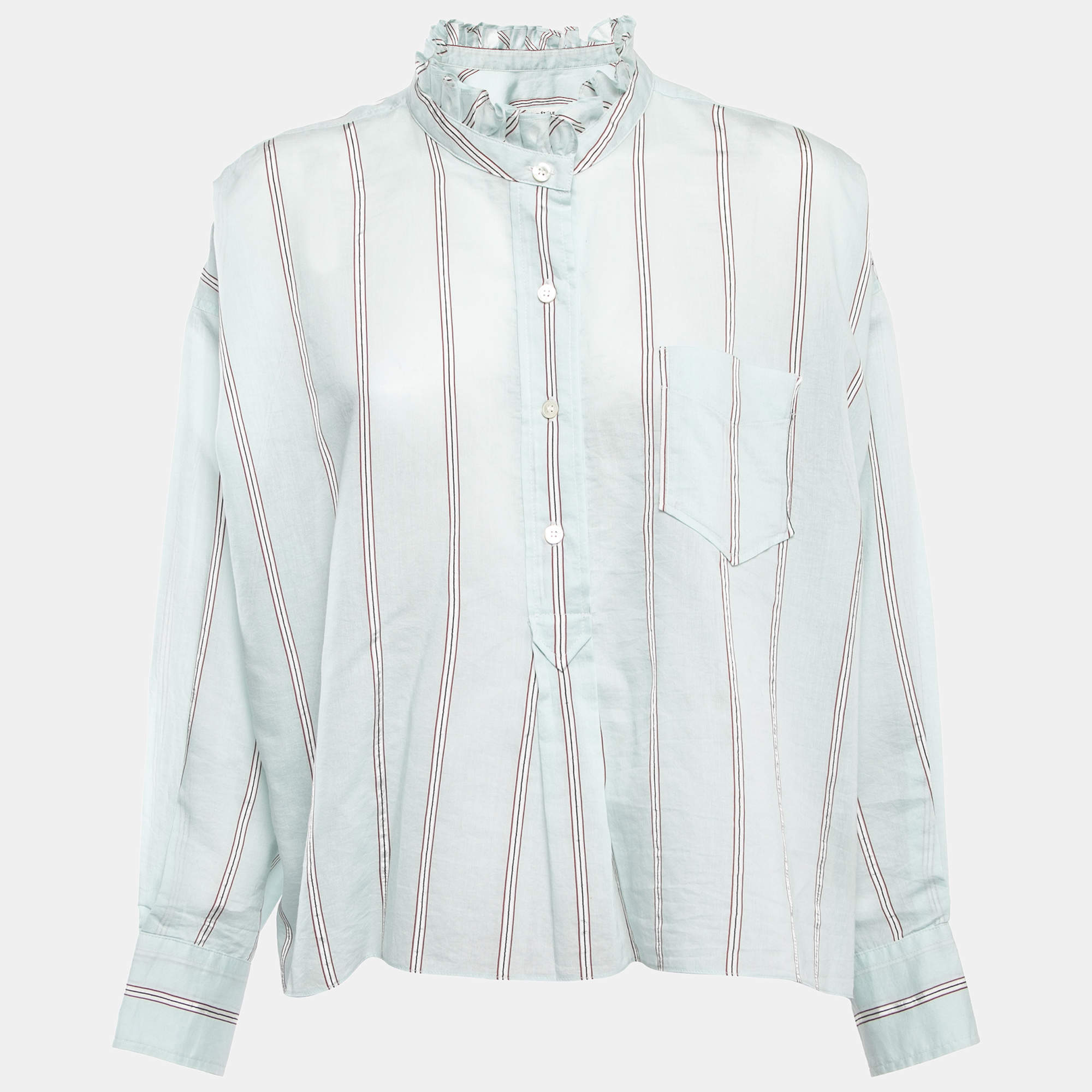 Pre Owned Isabel Marant Blue Striped Cotton Button Front Long Sleeve Oversized Blouse M