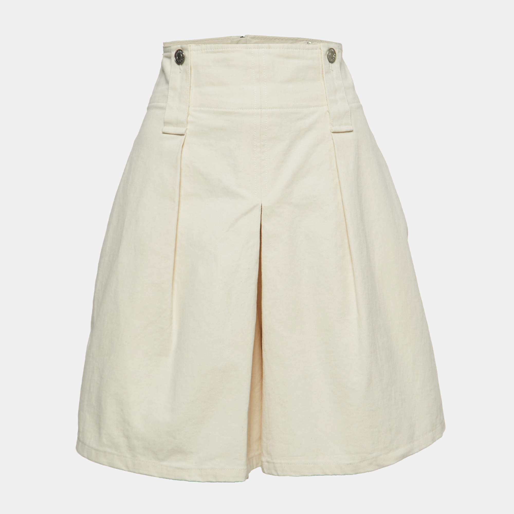 Pre Owned Isabel Marant Cream Cotton Pleated Flared Shorts L 