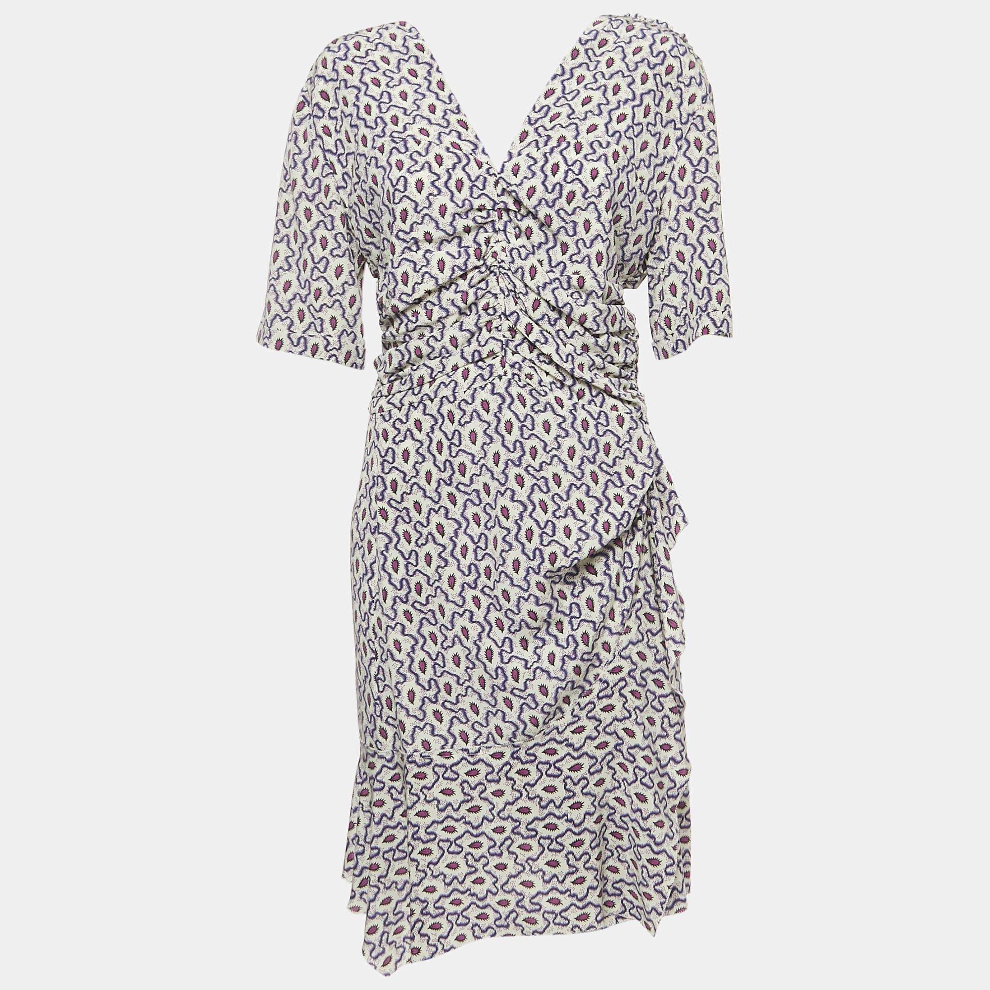 Isabel Marant Multicolor Printed Silk Ruched Mini Dress XL