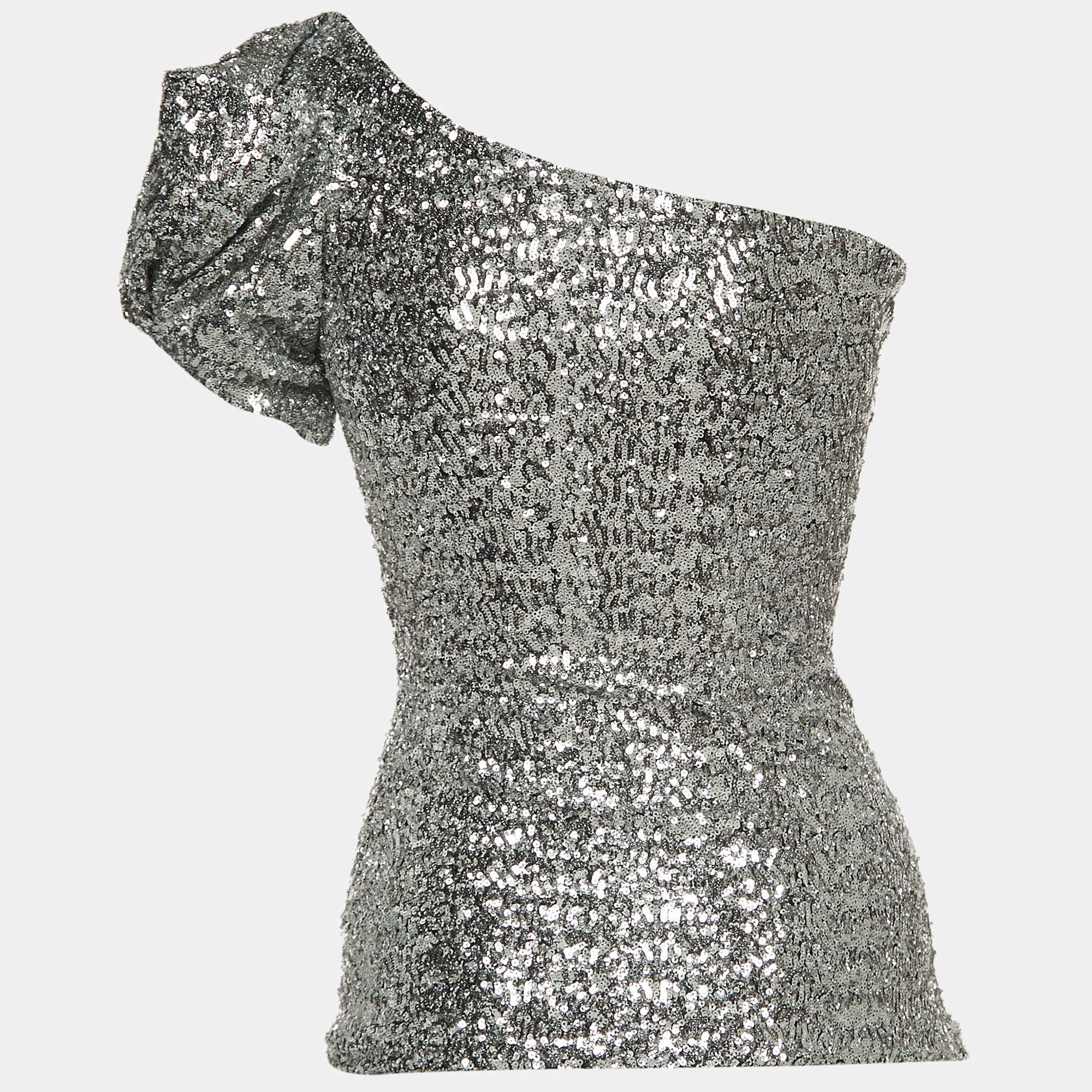 Pre Owned Isabel Marant Silver Sequined One Shoulder Blouse S