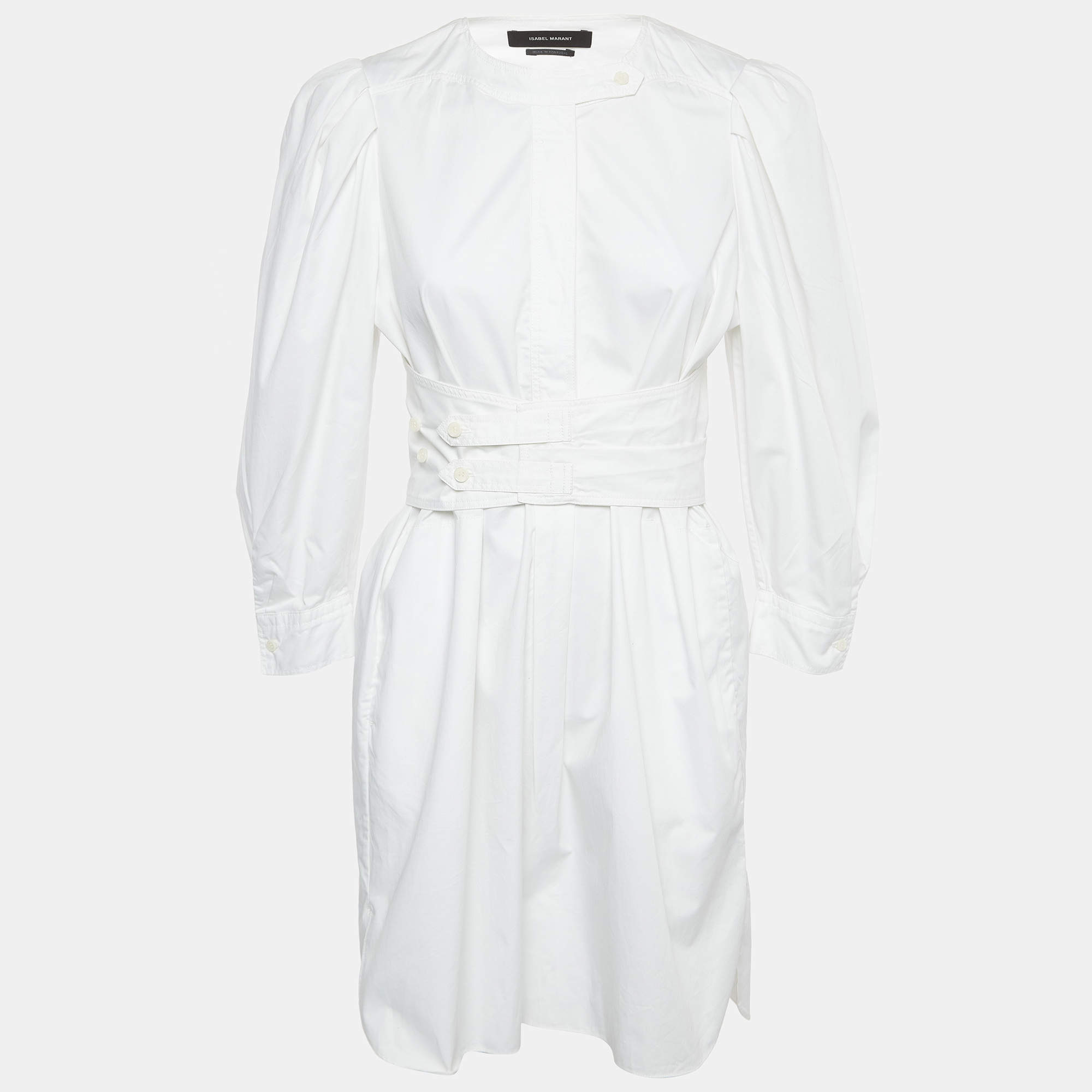 Pre Owned Isabel Marant White Cotton Belted Mini Shirt Dress S