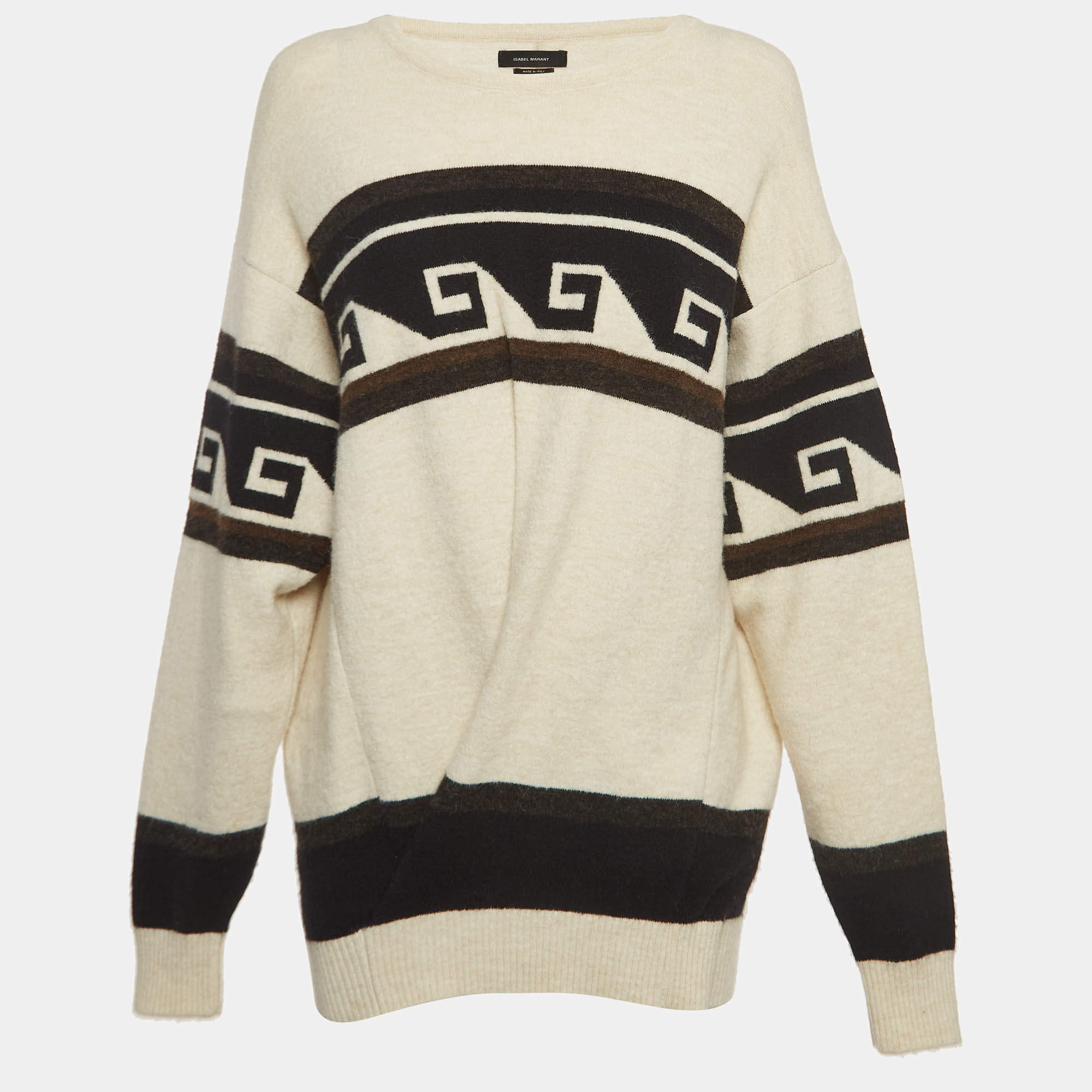 Isabel Marant Cream Patterned Knit Samuel Oversized Sweater S