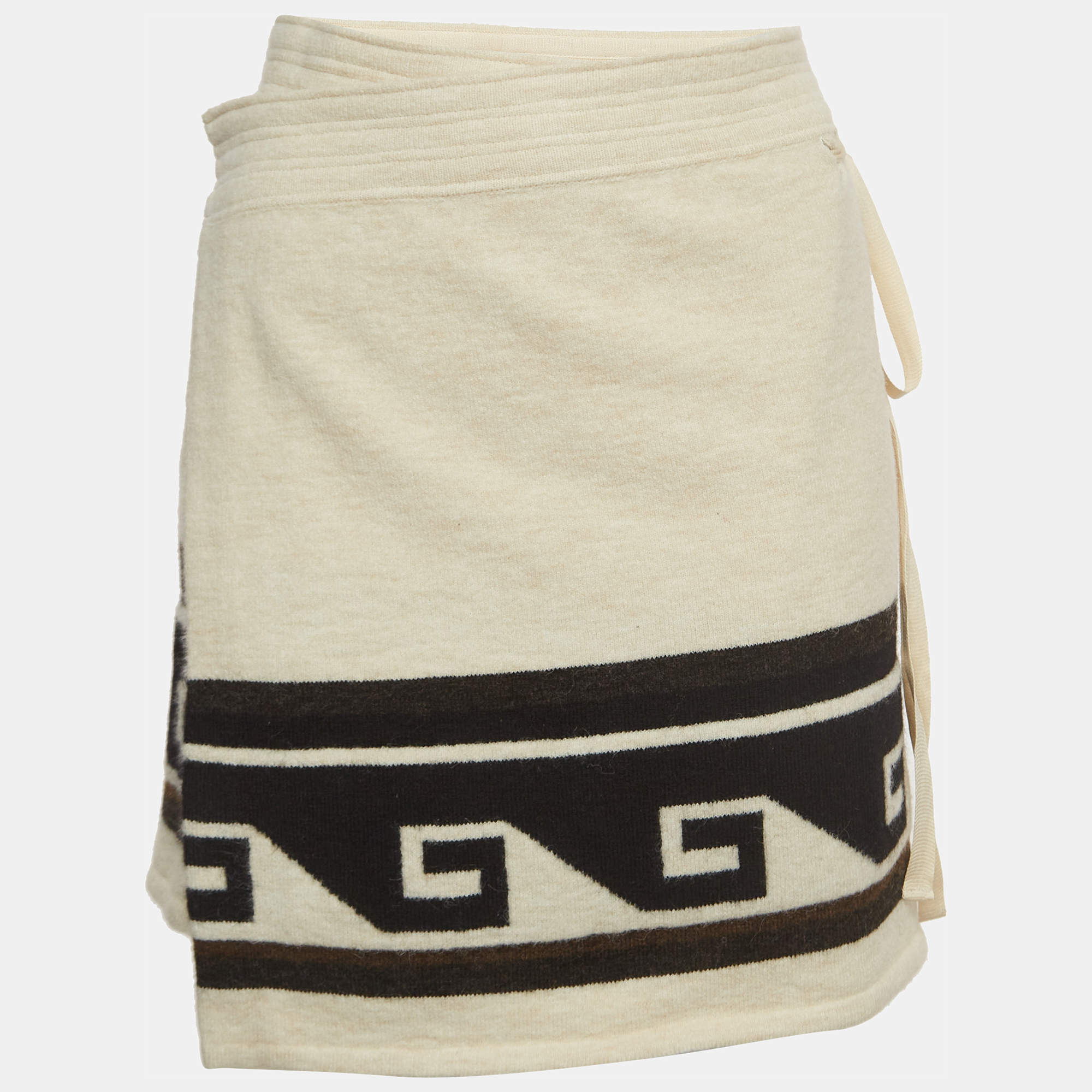 Isabel Marant Cream Patterned Knit Samuel Wrap On Mini Skirt L