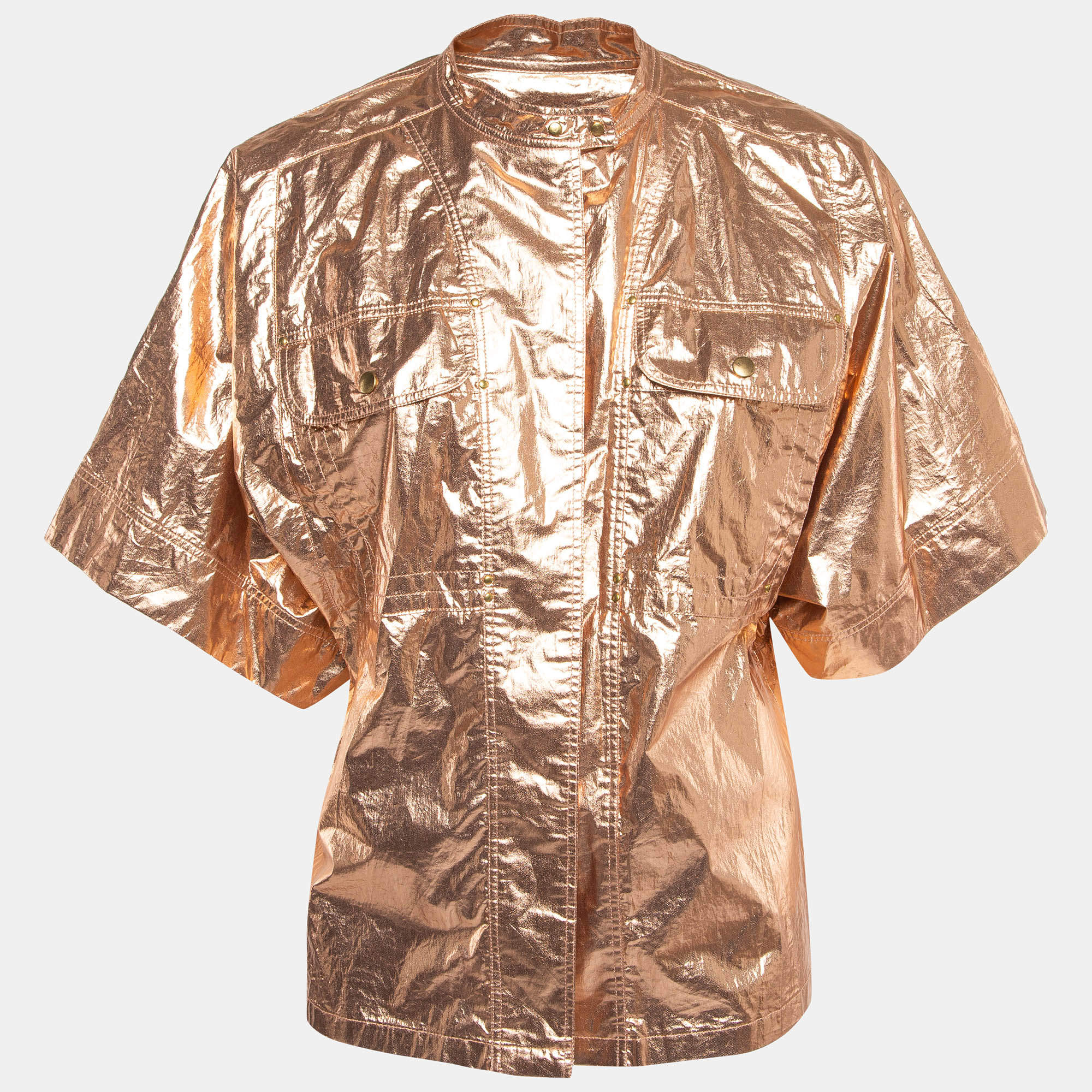Isabel Marant Metallic Rose Gold Cotton Buttoned Tren Top S