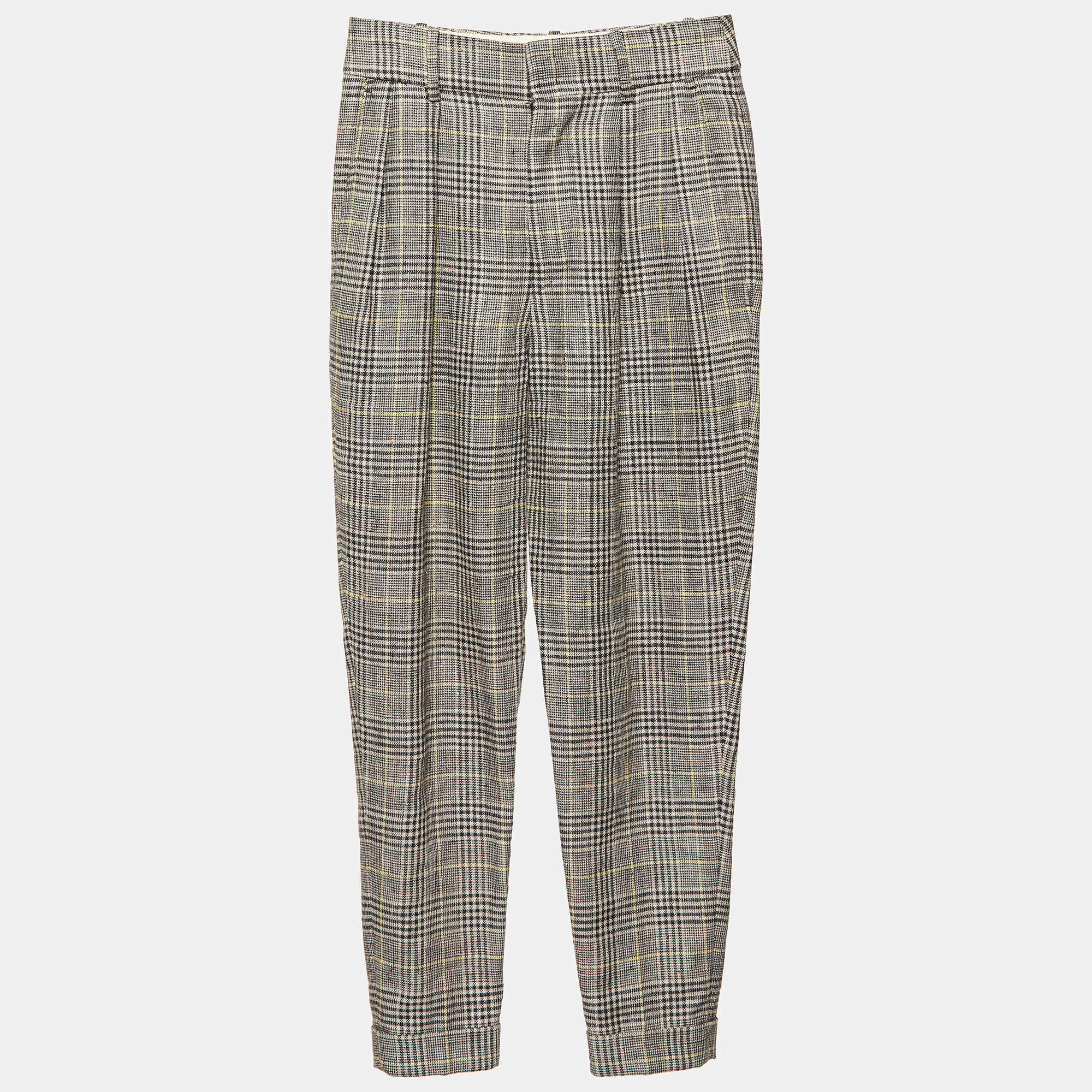 Isabel Marant Multicolor Checked Linen Blend Trousers S