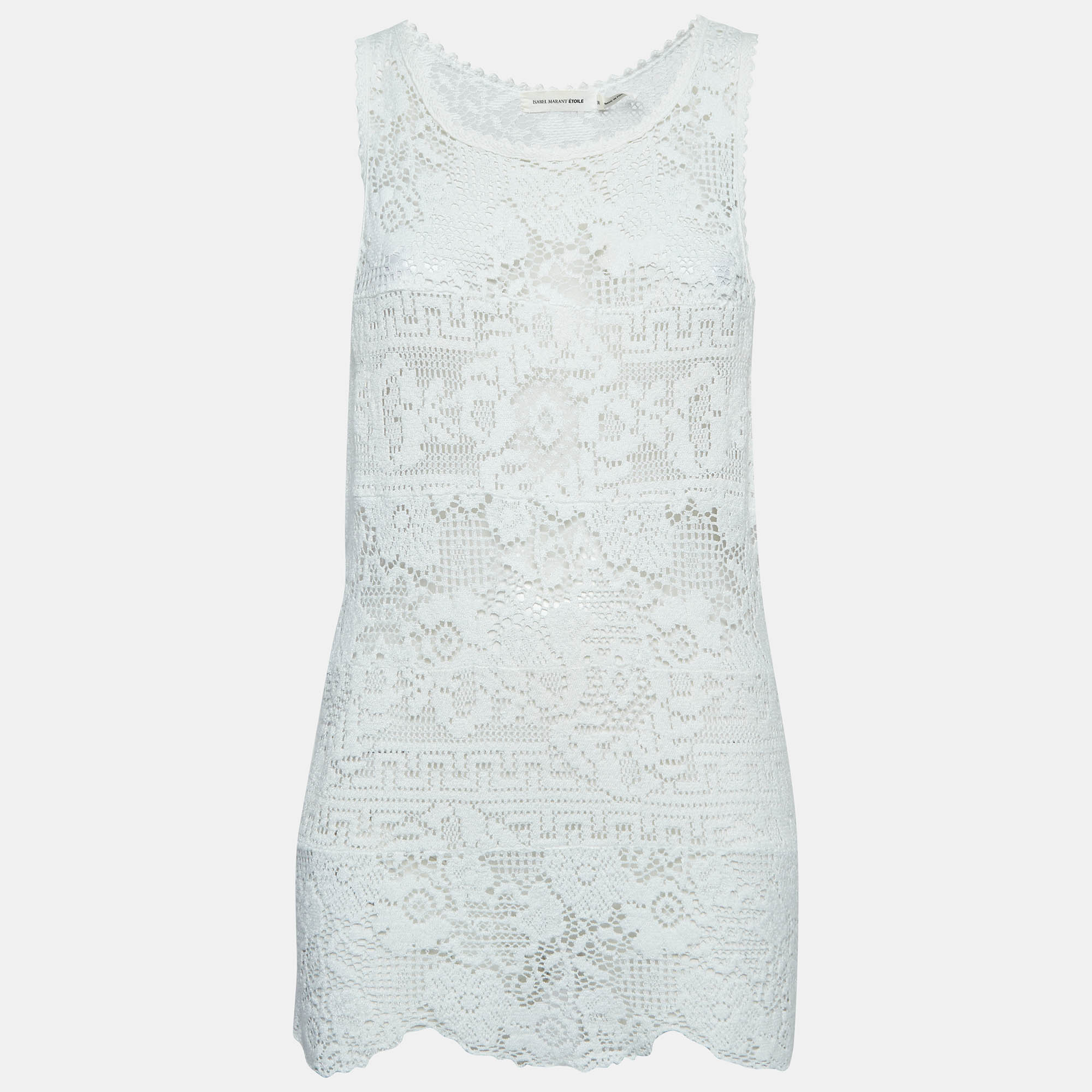 Isabel Marant White Patterned Lace Sleeveless Top M
