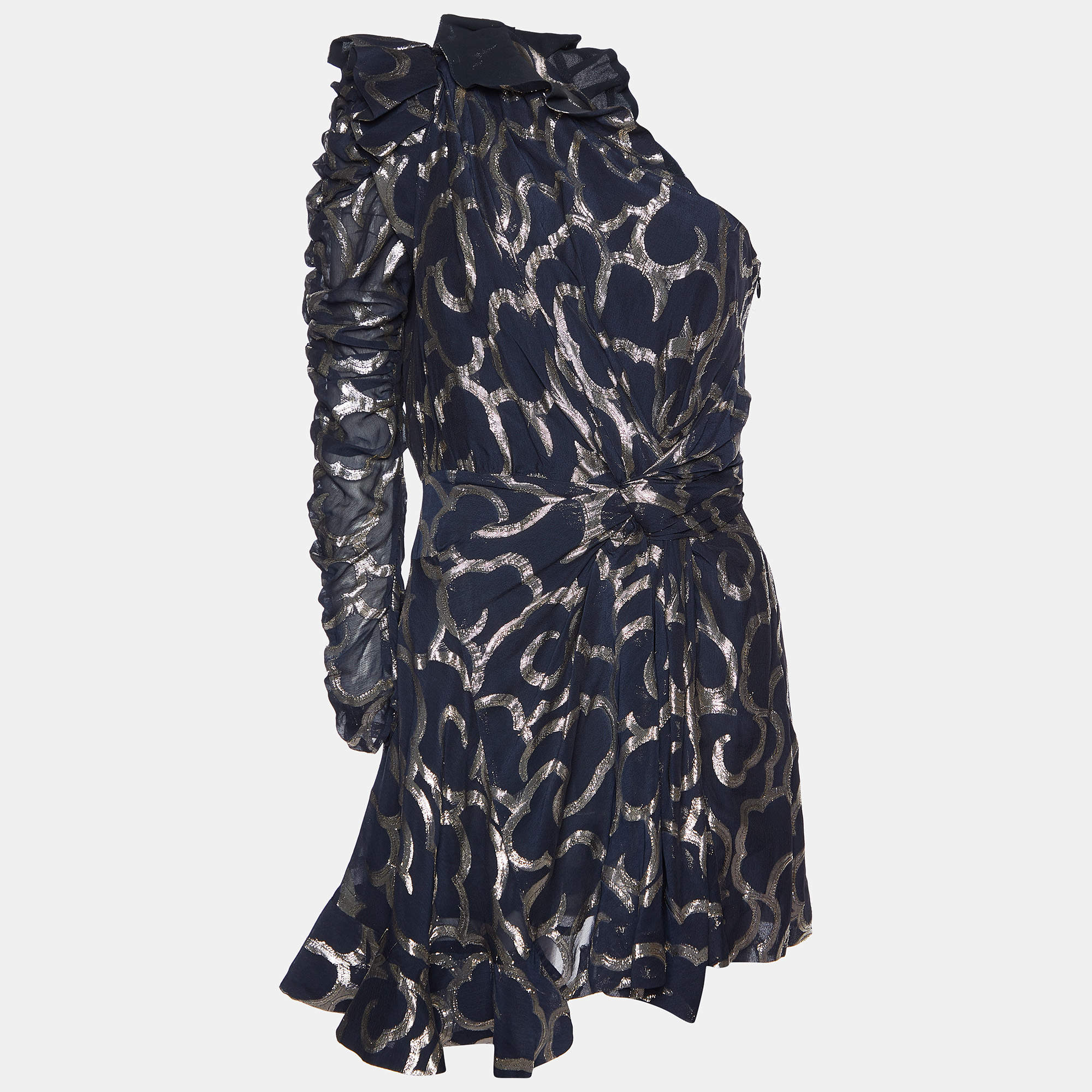 Isabel Marant Black Lurex Silk Blend Clary One Shoulder Mini Dress M